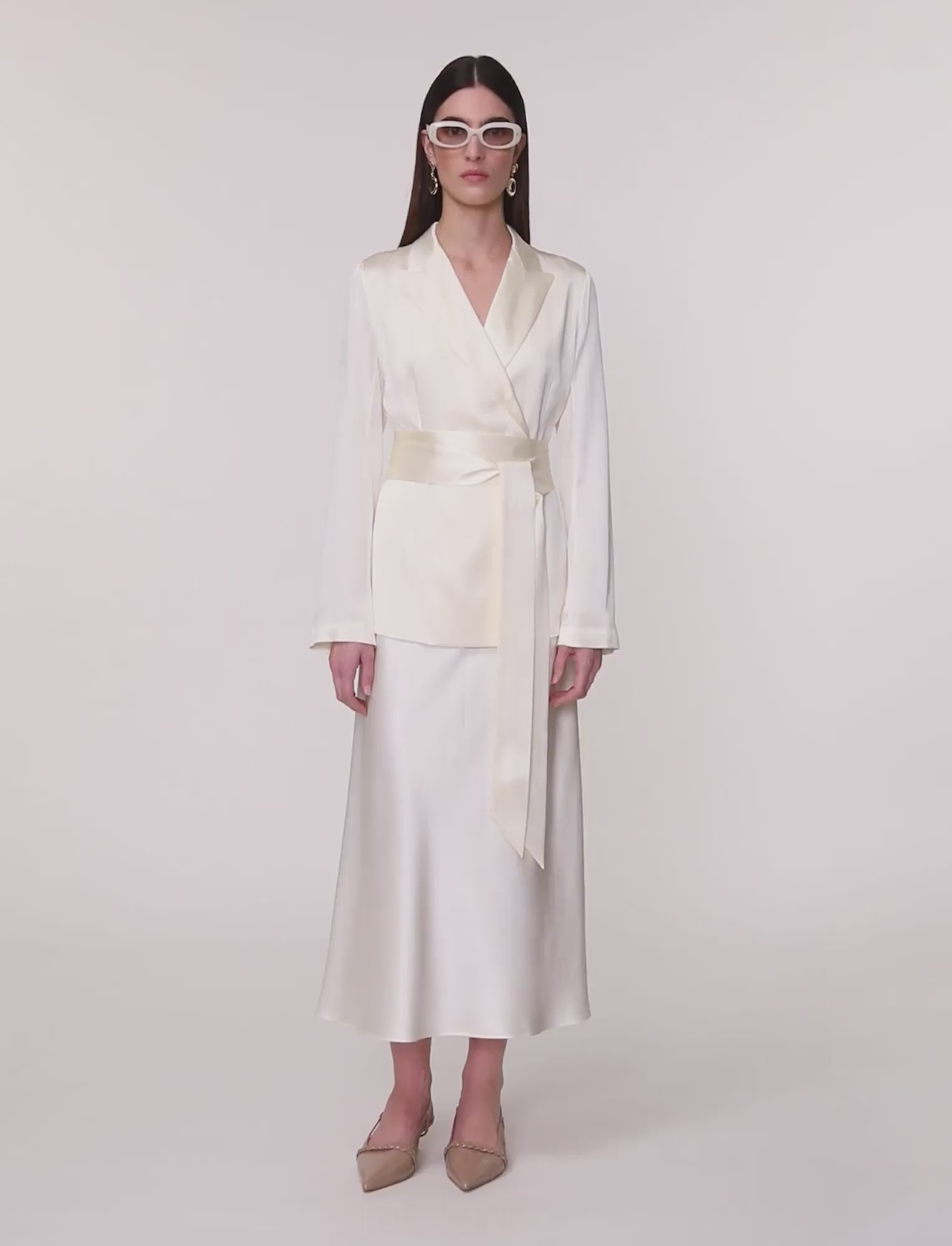 Archer Silk Satin Jacket in White | JOSEPH AT