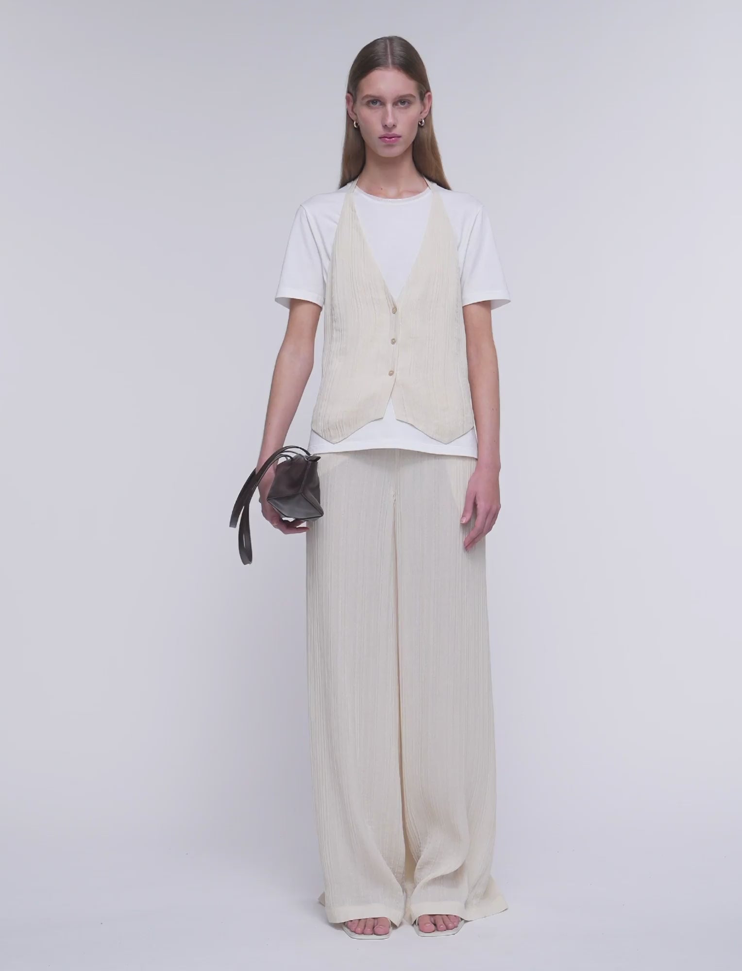 Mawn Pleat Jacquard Trousers in White | JOSEPH GB