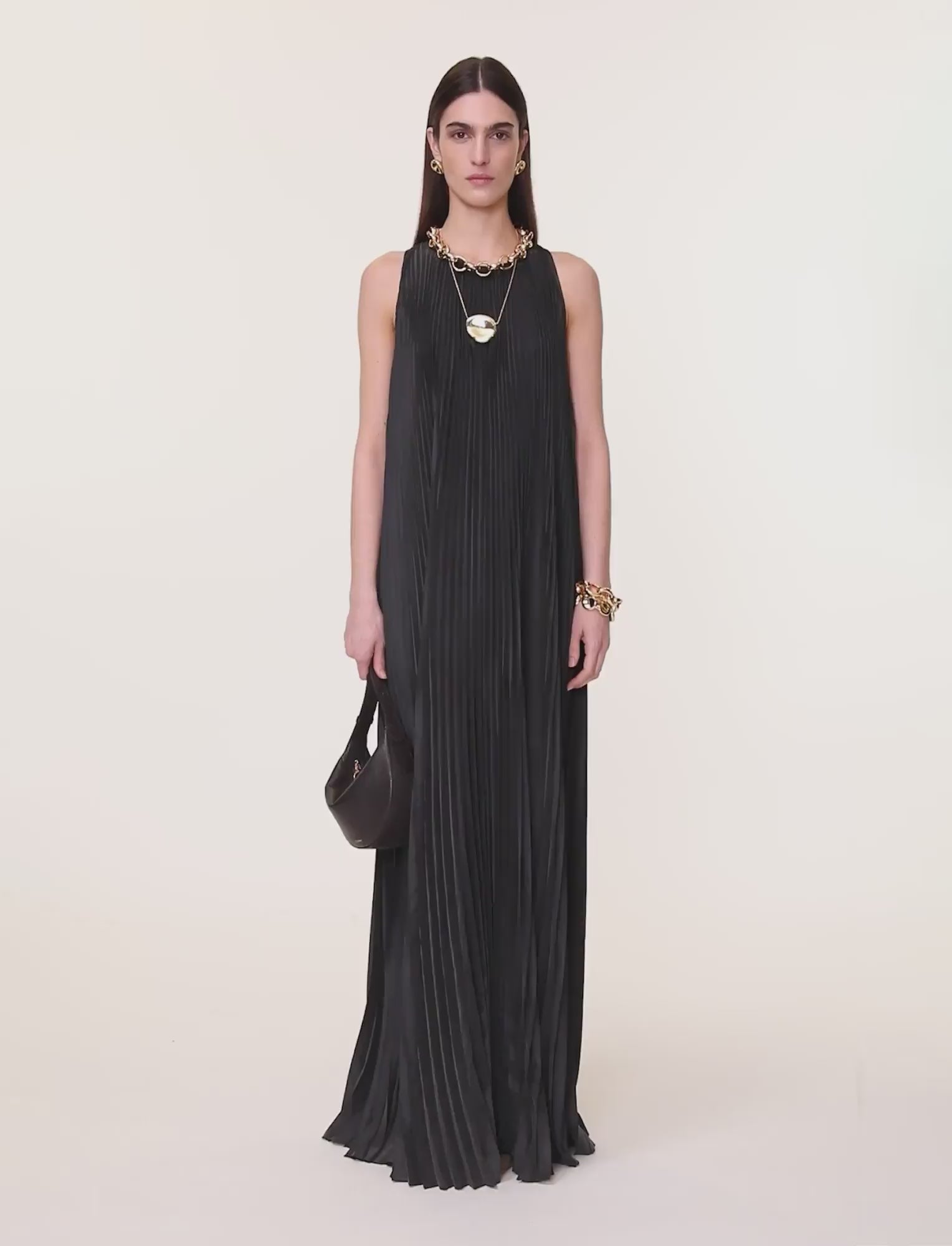 ブラック-chenes-silk-blend-pleated-ドレス-JOSEPH