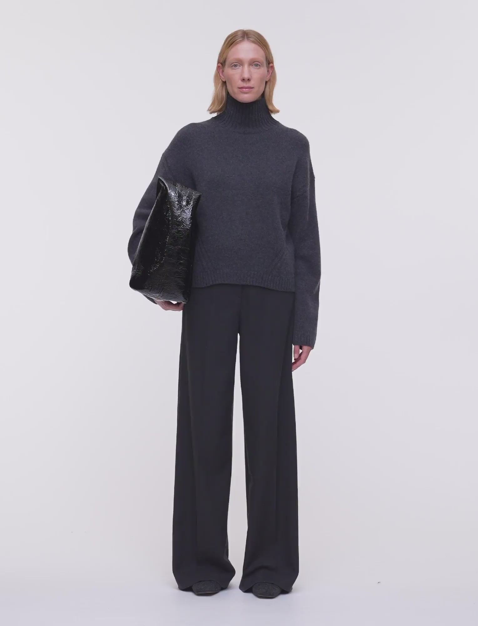 グレー-luxe-cashmere-ハイネックジャンパー-JOSEPH