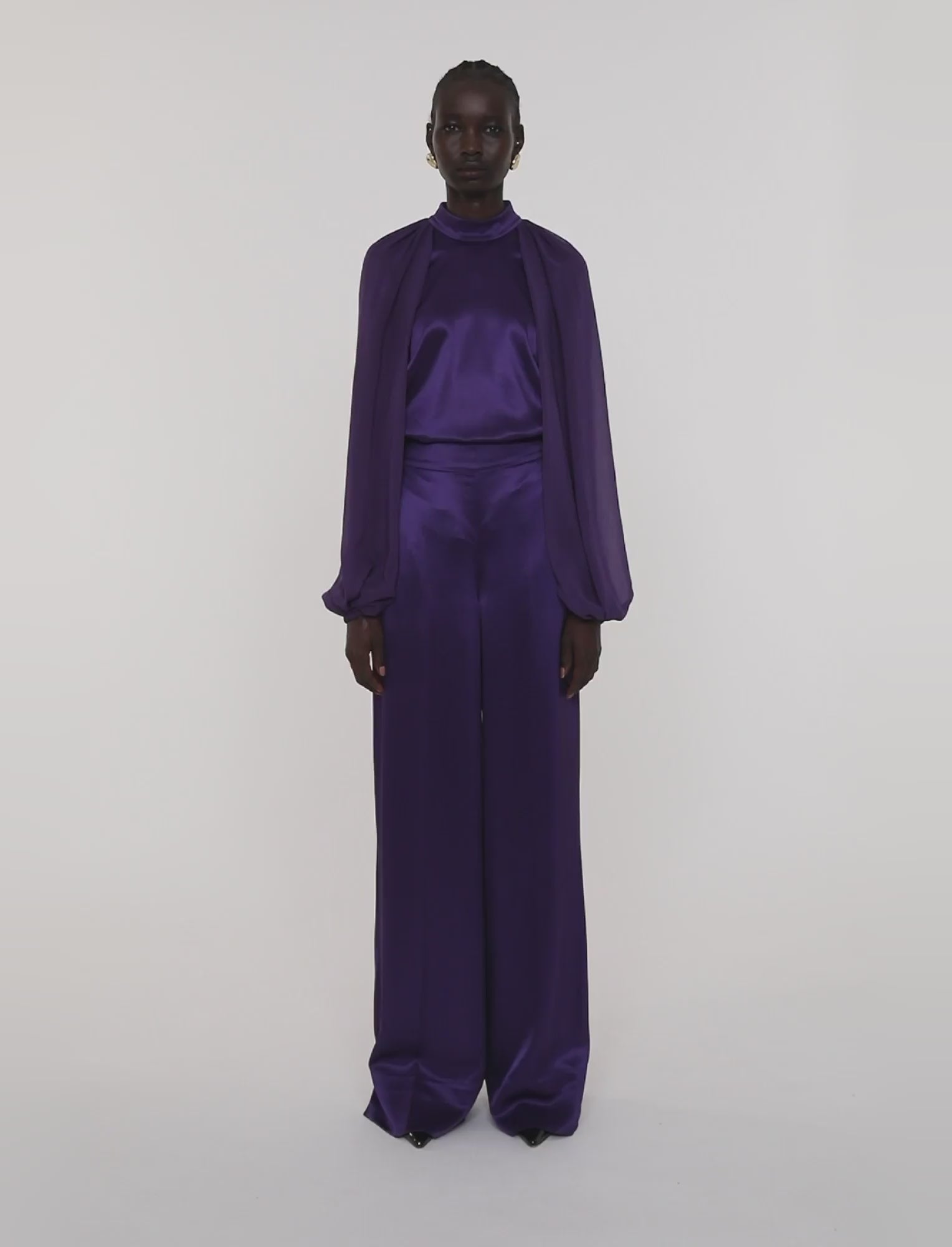 Dijon Double Satin Trousers in Purple | JOSEPH GB