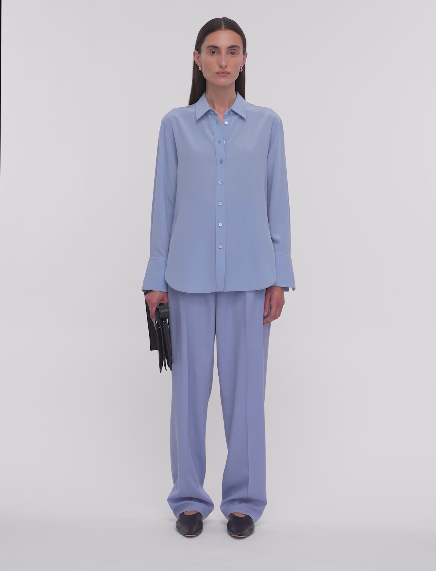 Joe Silk Crepe de Chine Blouse in Blue | JOSEPH AT