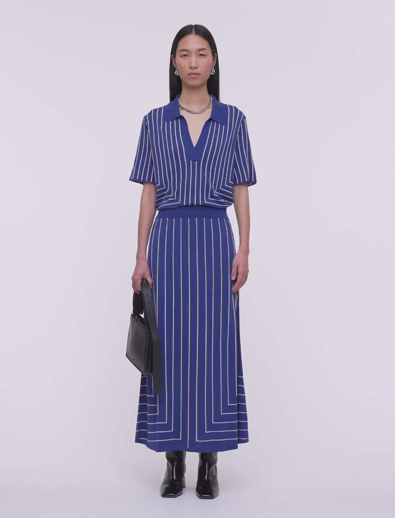 Geometric Jacquard Silk Blend Skirt in Blue | JOSEPH US