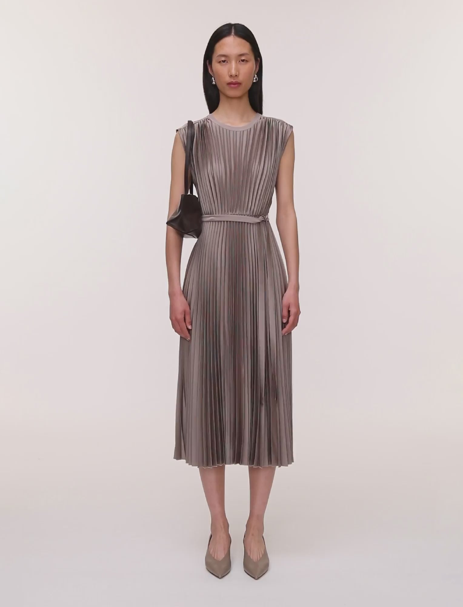 Volta Knit Weave Plissé Dress in Grey | JOSEPH GB