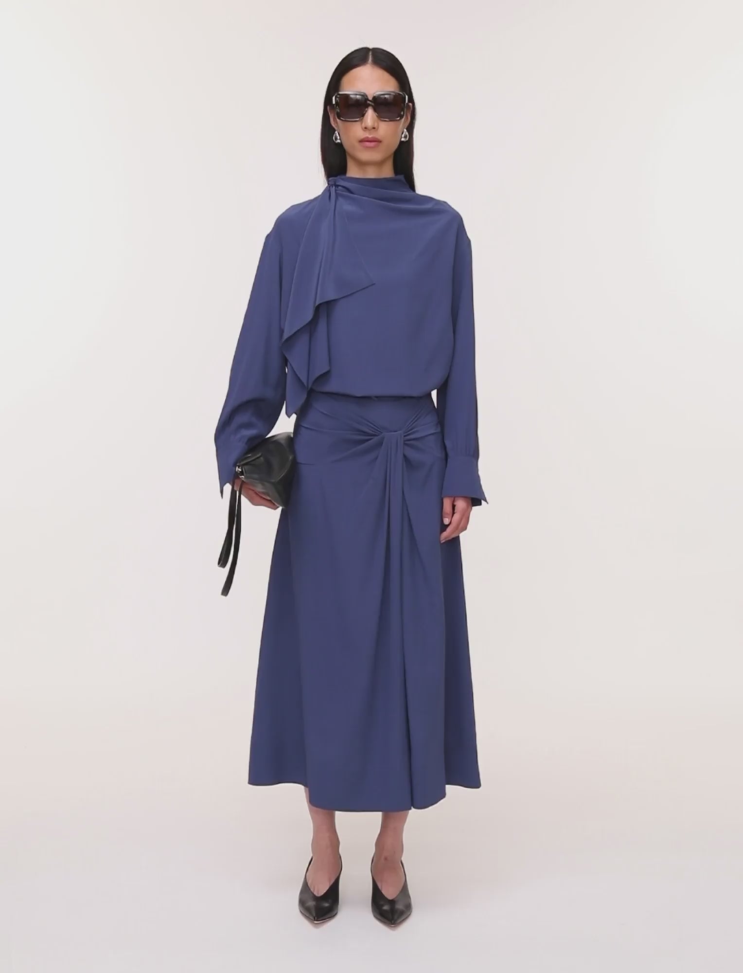 Juliana Crepe de Chine Knot Silk Blouse in Blue | JOSEPH US