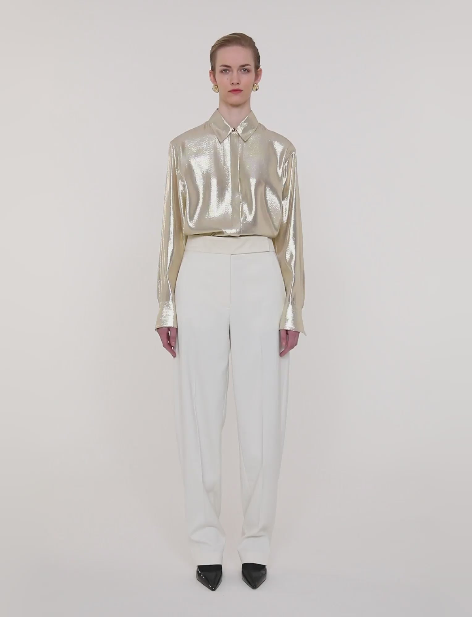 Capri Lamé Silk Blouse in Gold | JOSEPH US