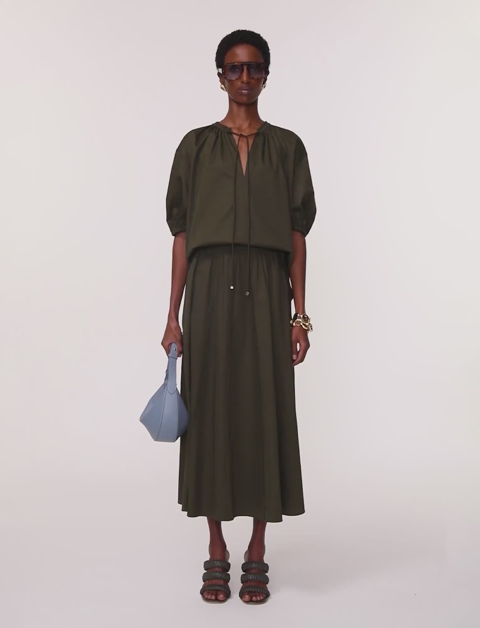 グリーン-manar-cotton-sateen-スカート-JOSEPH