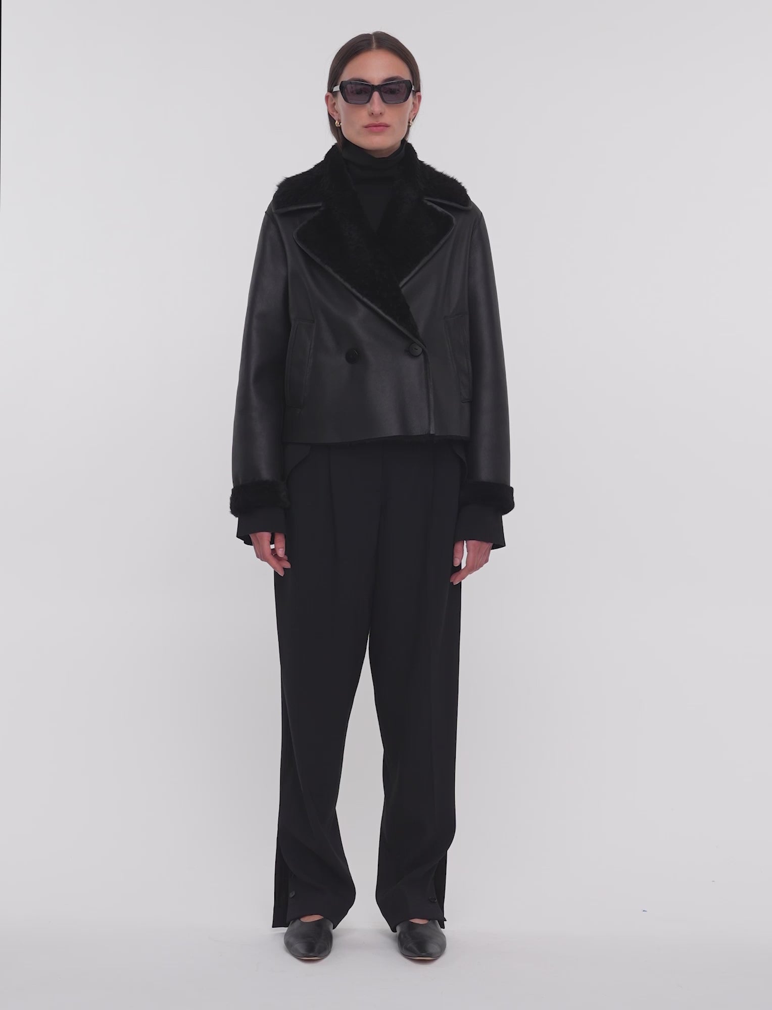 Rousse Textured Shearling ジャケット - ブラック | JOSEPH JP