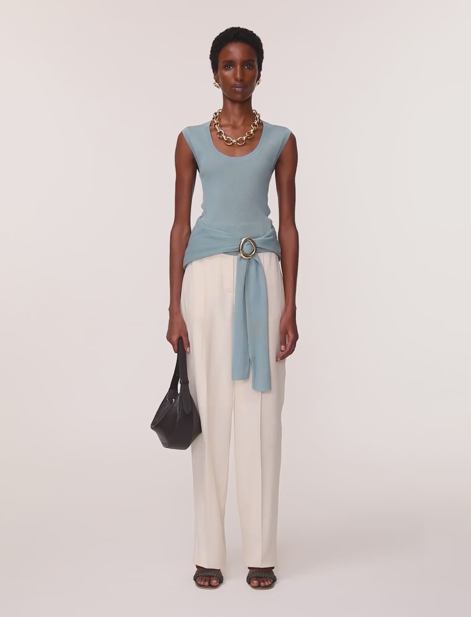 Alaou Linen Blend Knit Vest Top in Blue | JOSEPH US
