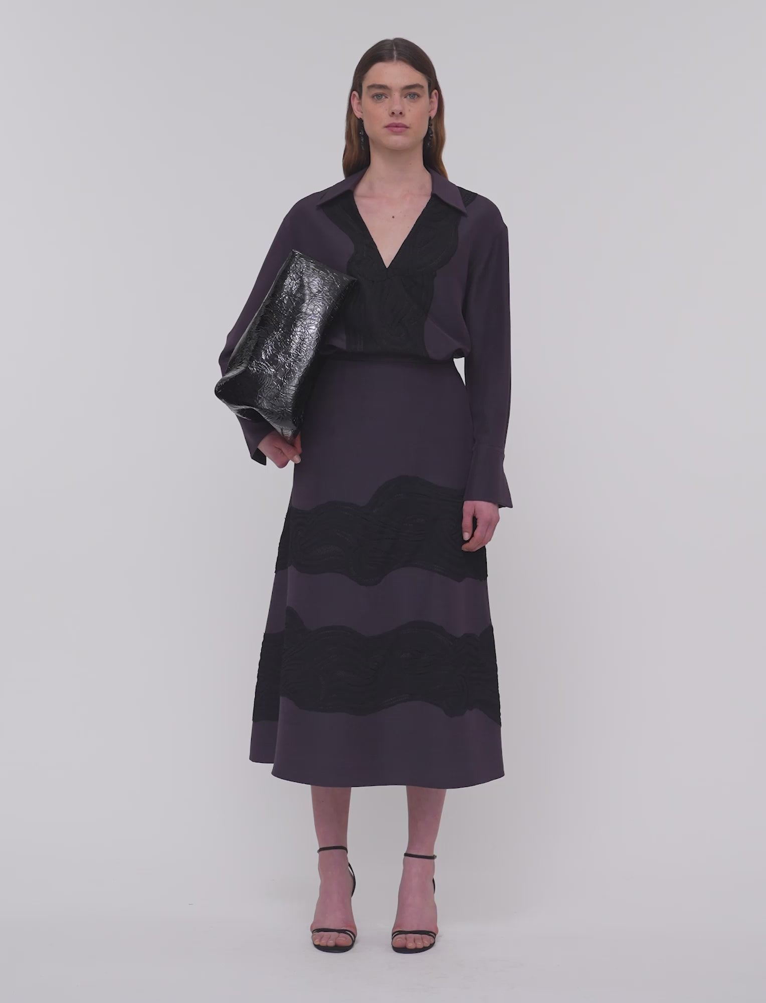Madone Evening Silk Blend Lace Skirt in Purple | JOSEPH US