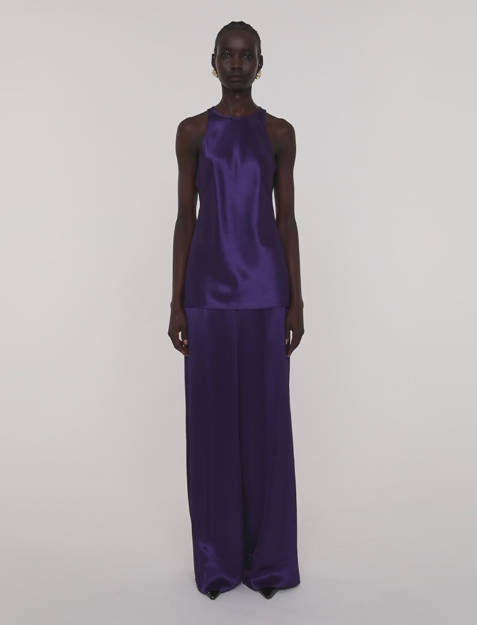 Ritz Double Satin Top in Purple | JOSEPH US