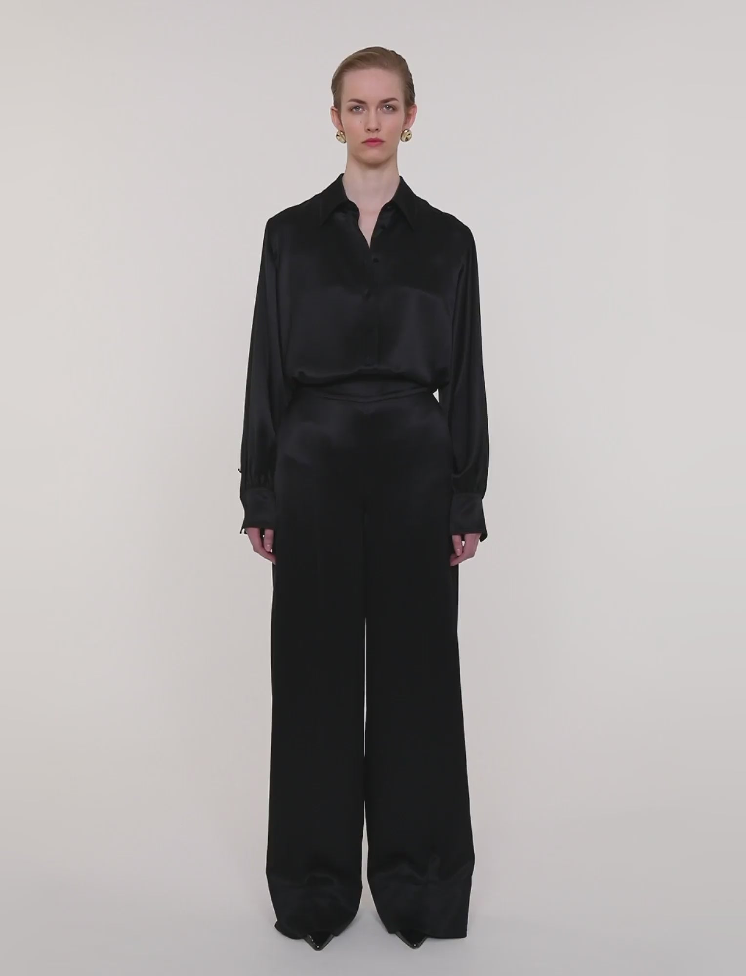 Dijon Double Satin Trousers in Black | JOSEPH US