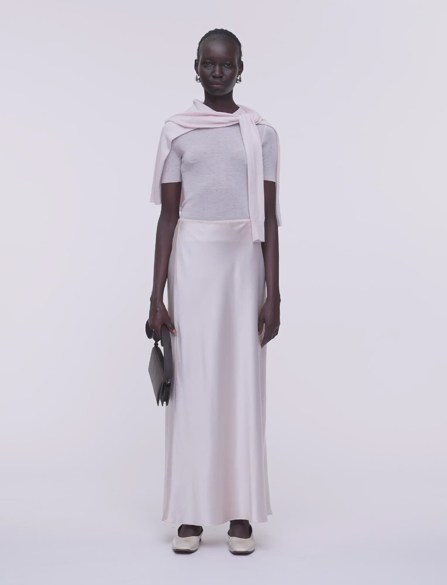 Isaak Long Silk Satin Skirt in Pink | JOSEPH GB