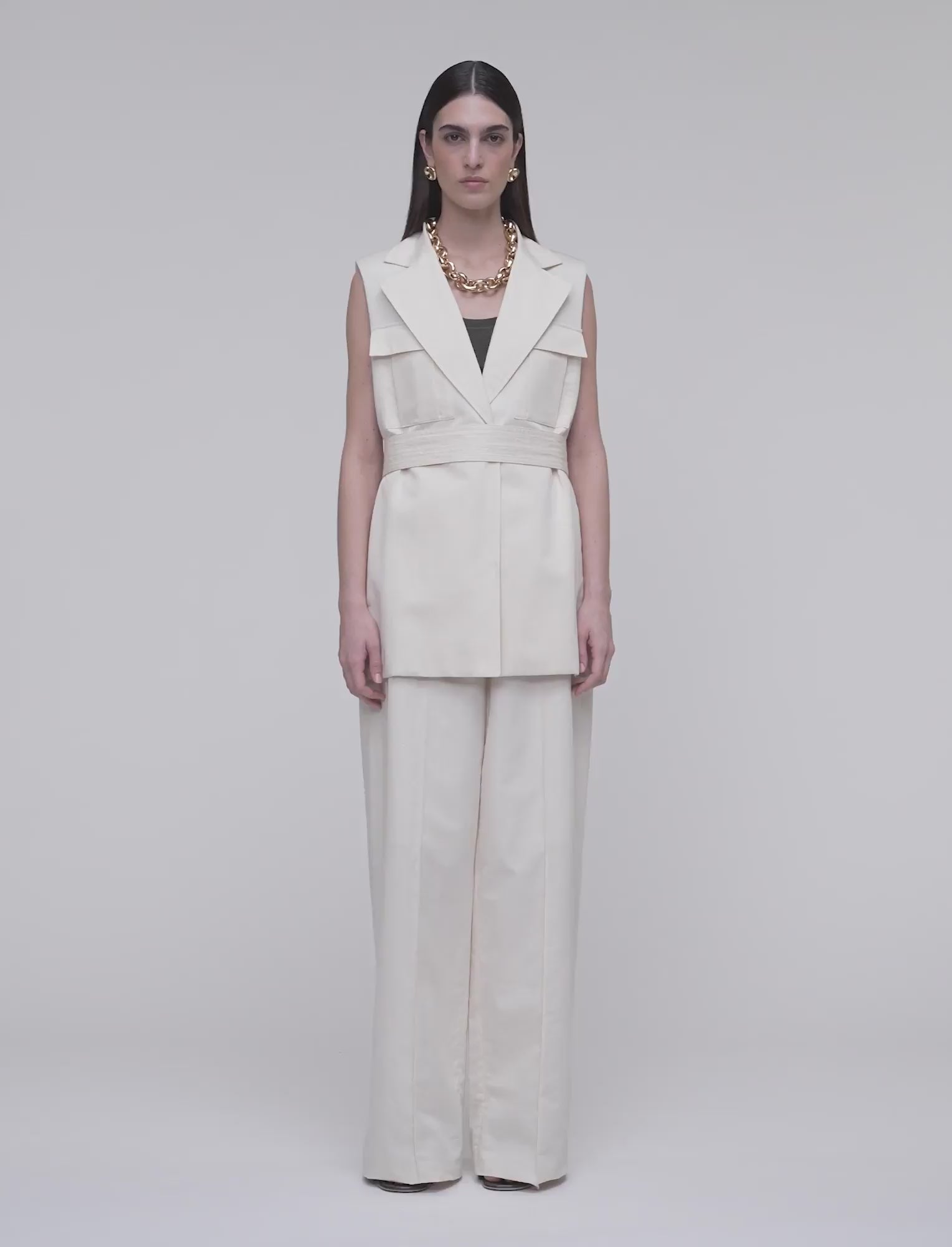リーファ【挨拶不要】 Diafa Cotton Linen ノースリーブジャケット - ホワイト | JOSEPH JP