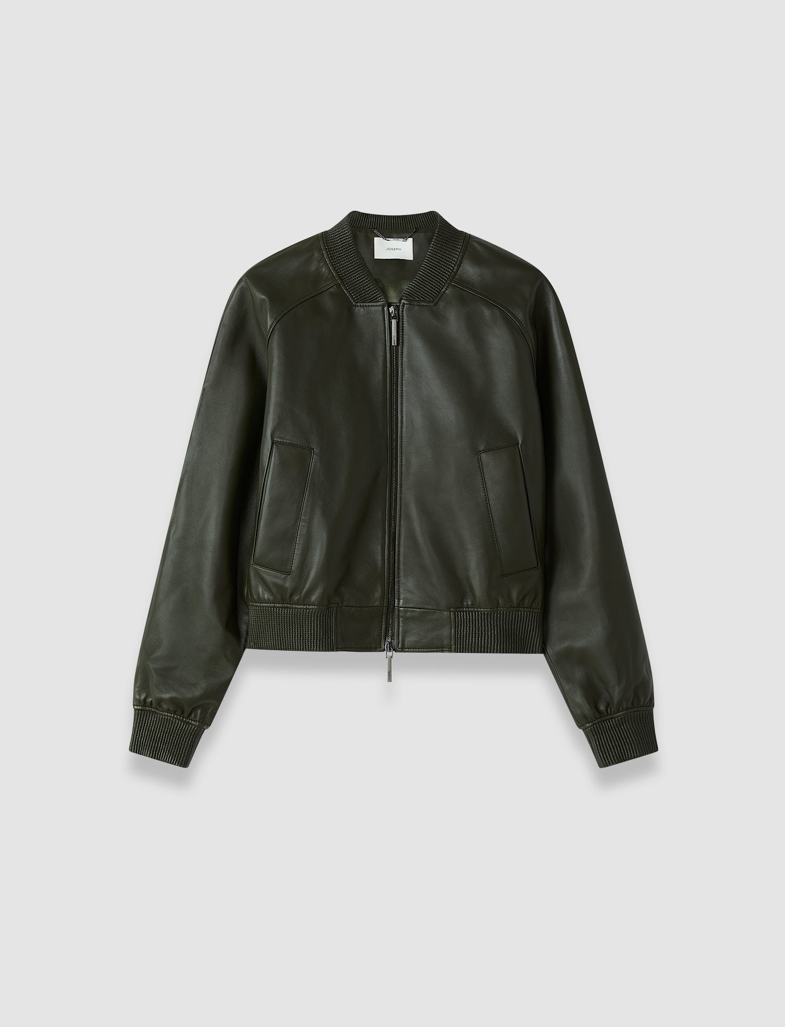 black leather jacket green backpack Icon in Dark Khaki LEATHER POCKET JACKET - Dark