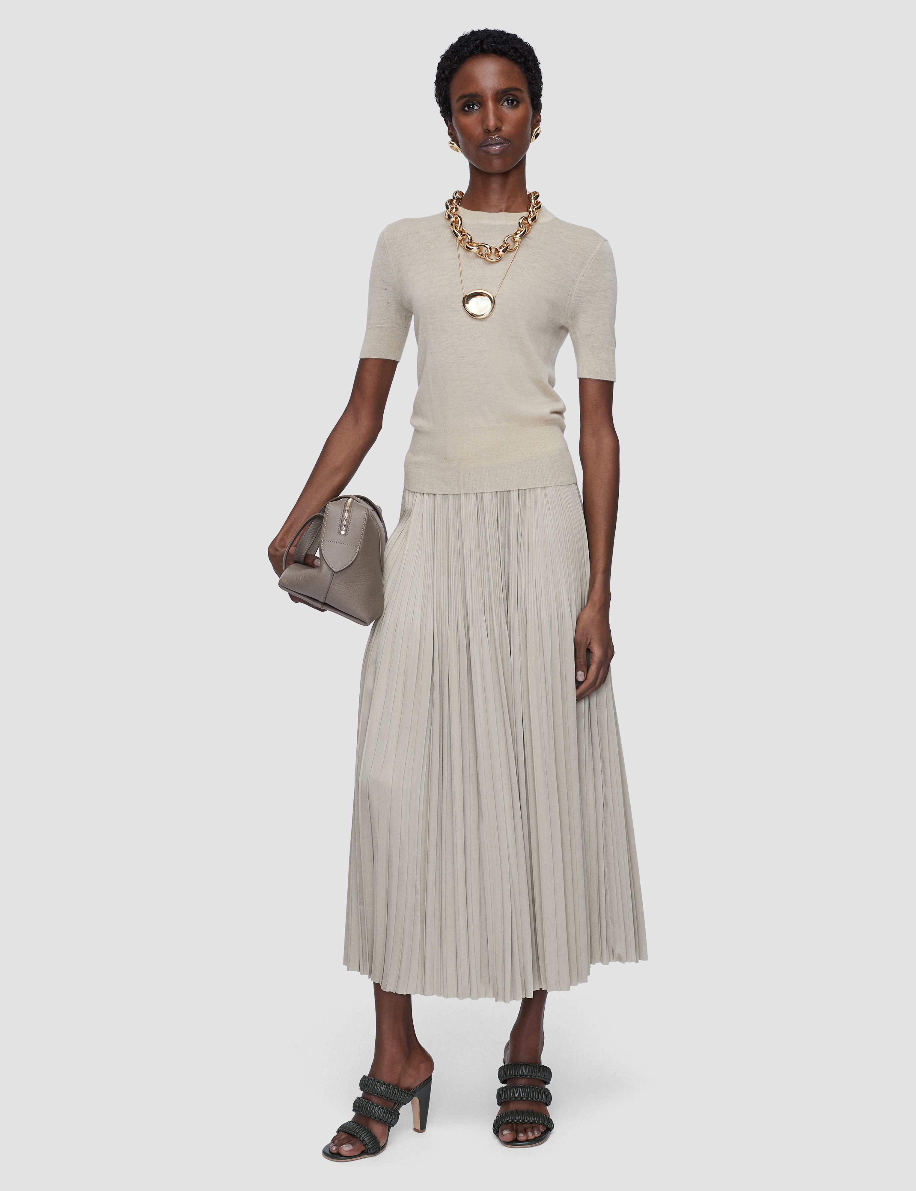 Beige Rabat Pleated Satin Skirt - Joseph