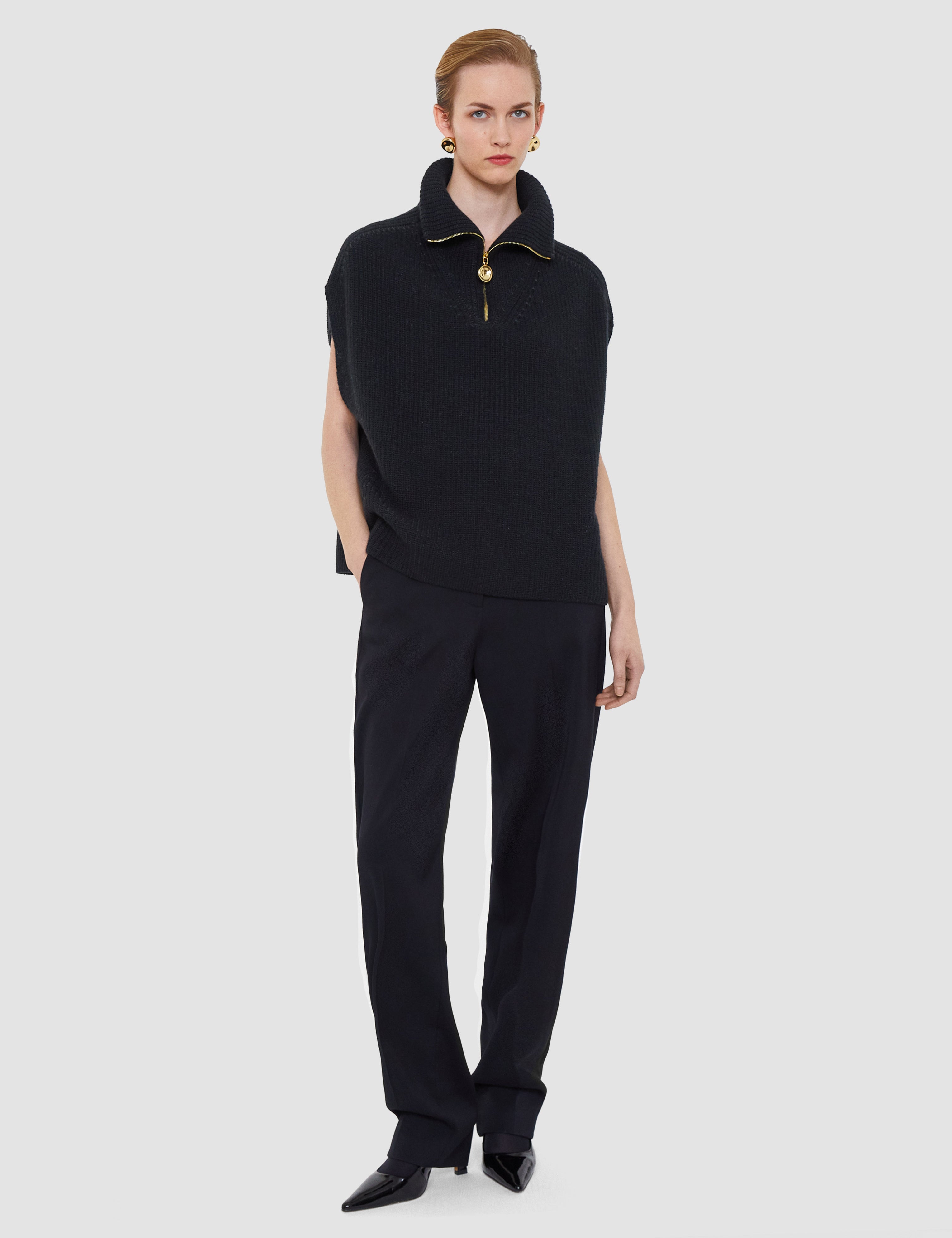 Black Raffet Fisherman Rib Cashmere Vest - Joseph