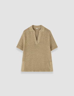 Green Rian Open Cotton Knit Polo Top - Joseph