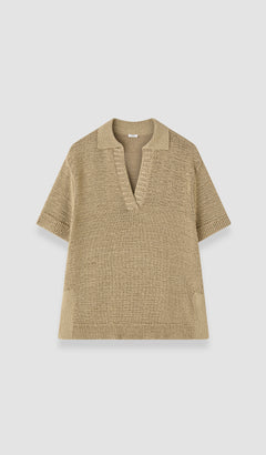 Green Rian Open Cotton Knit Polo Top - Joseph