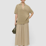 Green Rian Open Cotton Knit Polo Top - Joseph