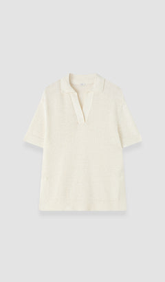White Rian Open Cotton Knit Polo Top - Joseph