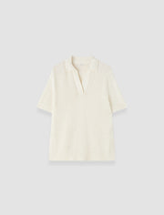 White Rian Open Cotton Knit Polo Top - Joseph