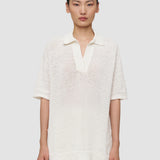 White Rian Open Cotton Knit Polo Top - Joseph