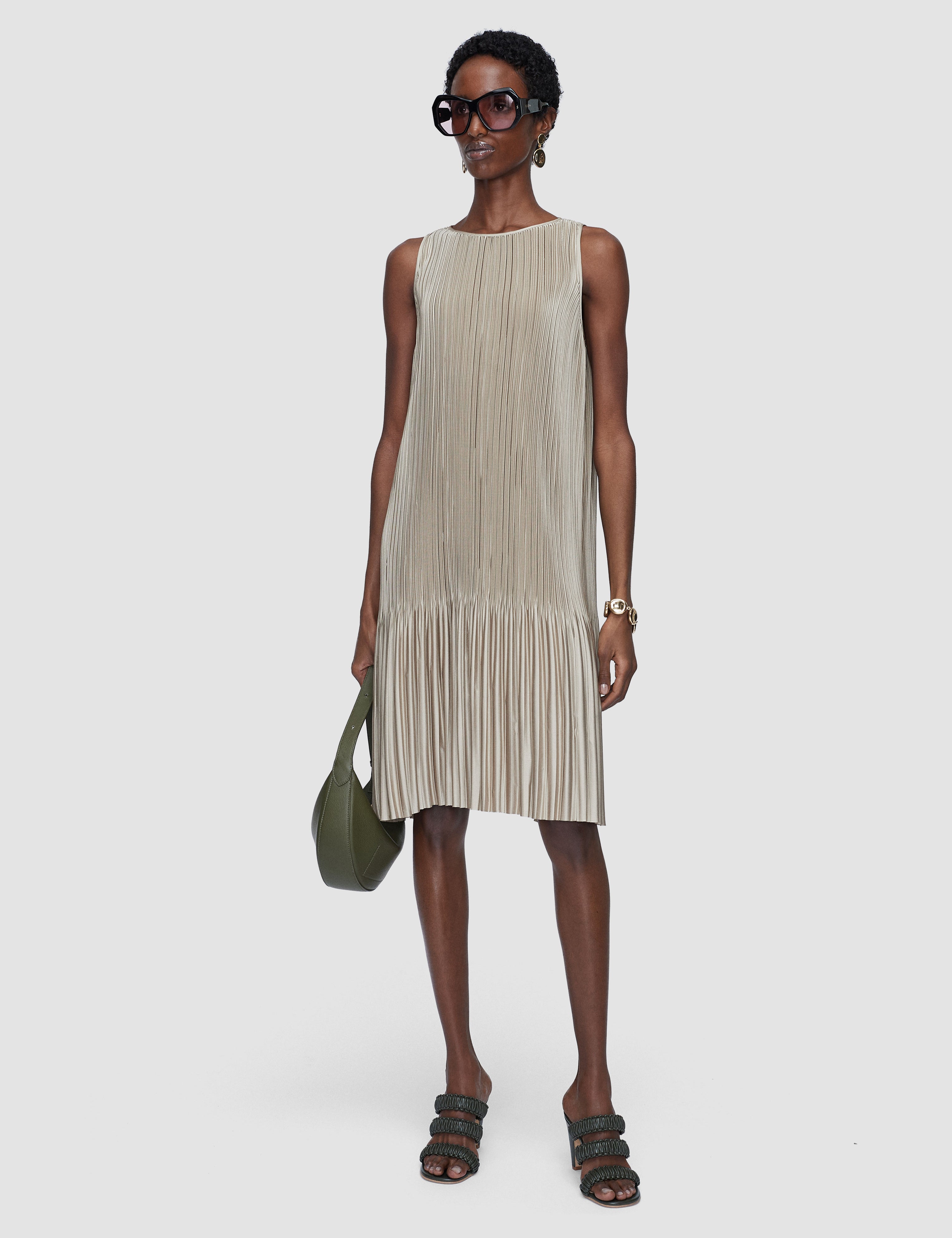 Beige Rida Pleated Satin Dress - Joseph