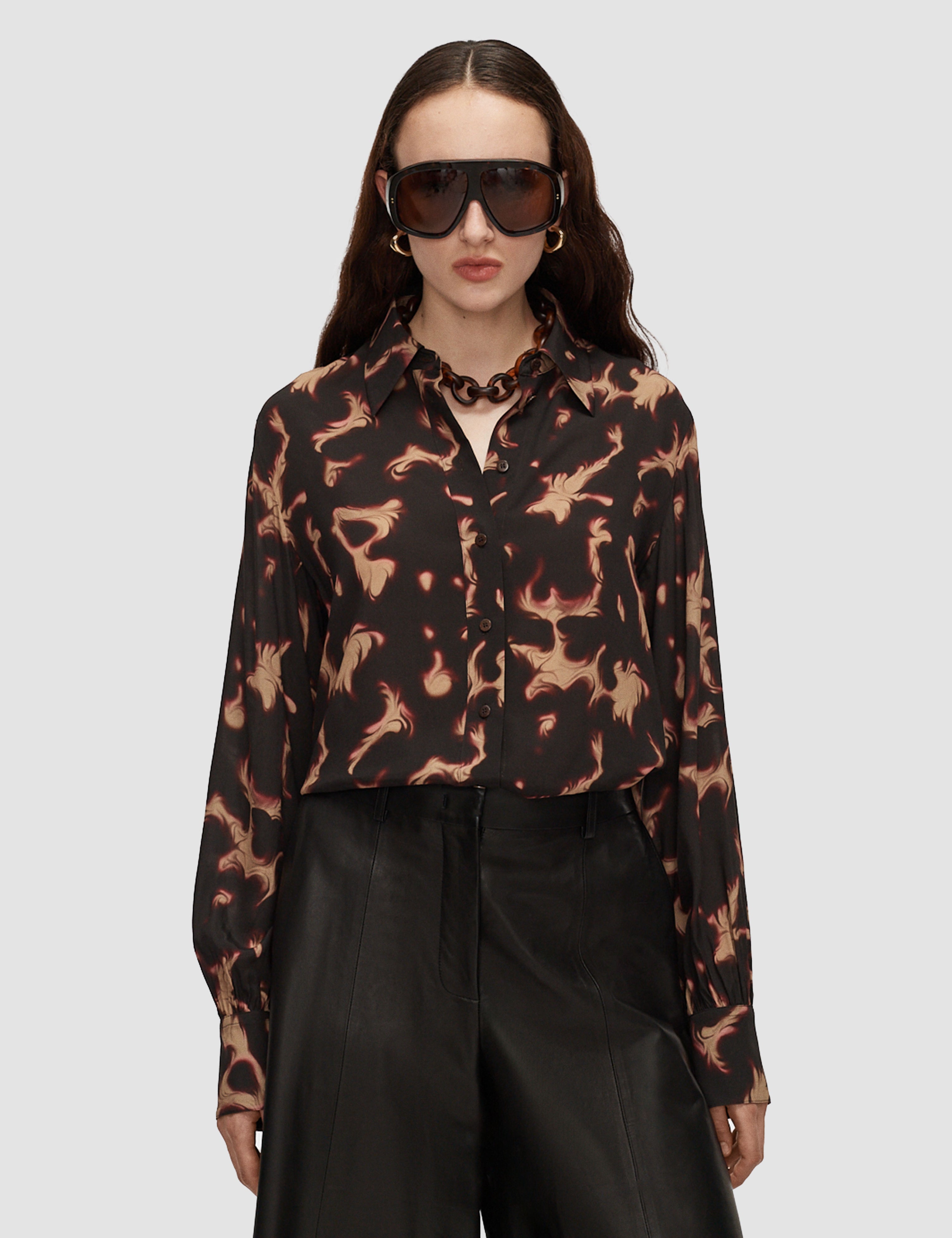 Brown Rieu Tortoiseshell Crepe Blouse - Joseph