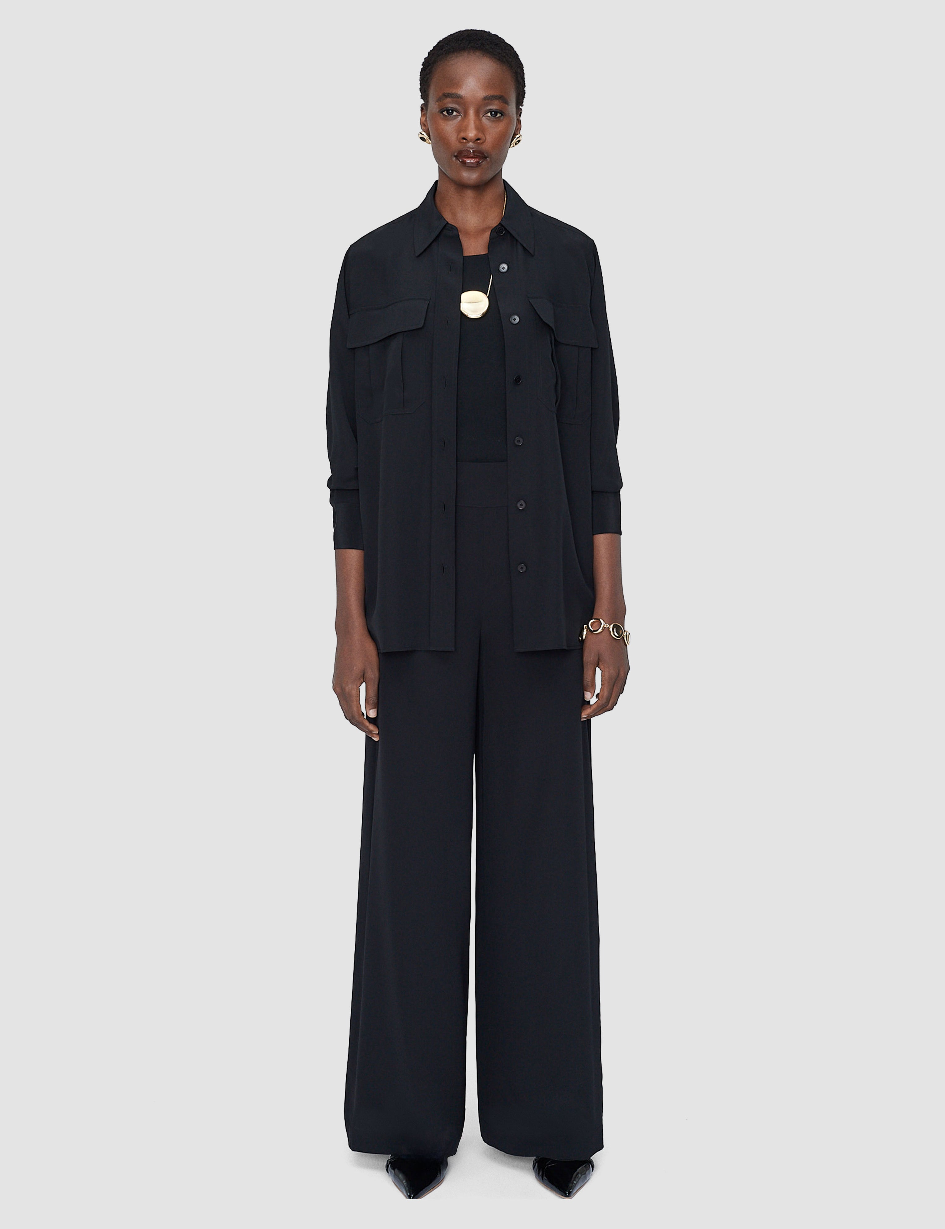 Black Rihani Crepe de Soie Silk Trousers - Joseph
