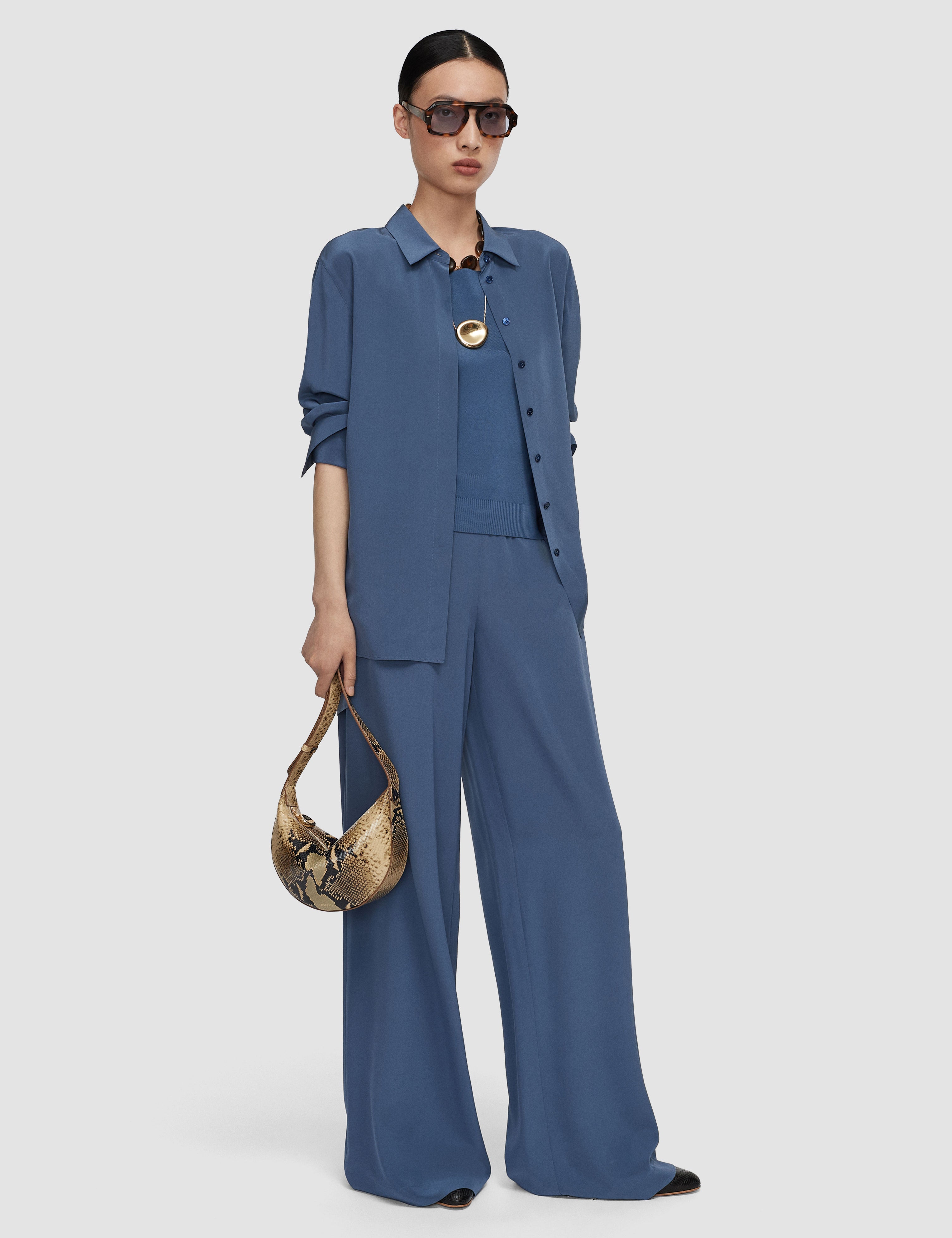 Blue Rihani Crepe de Soie Silk Trousers - Joseph