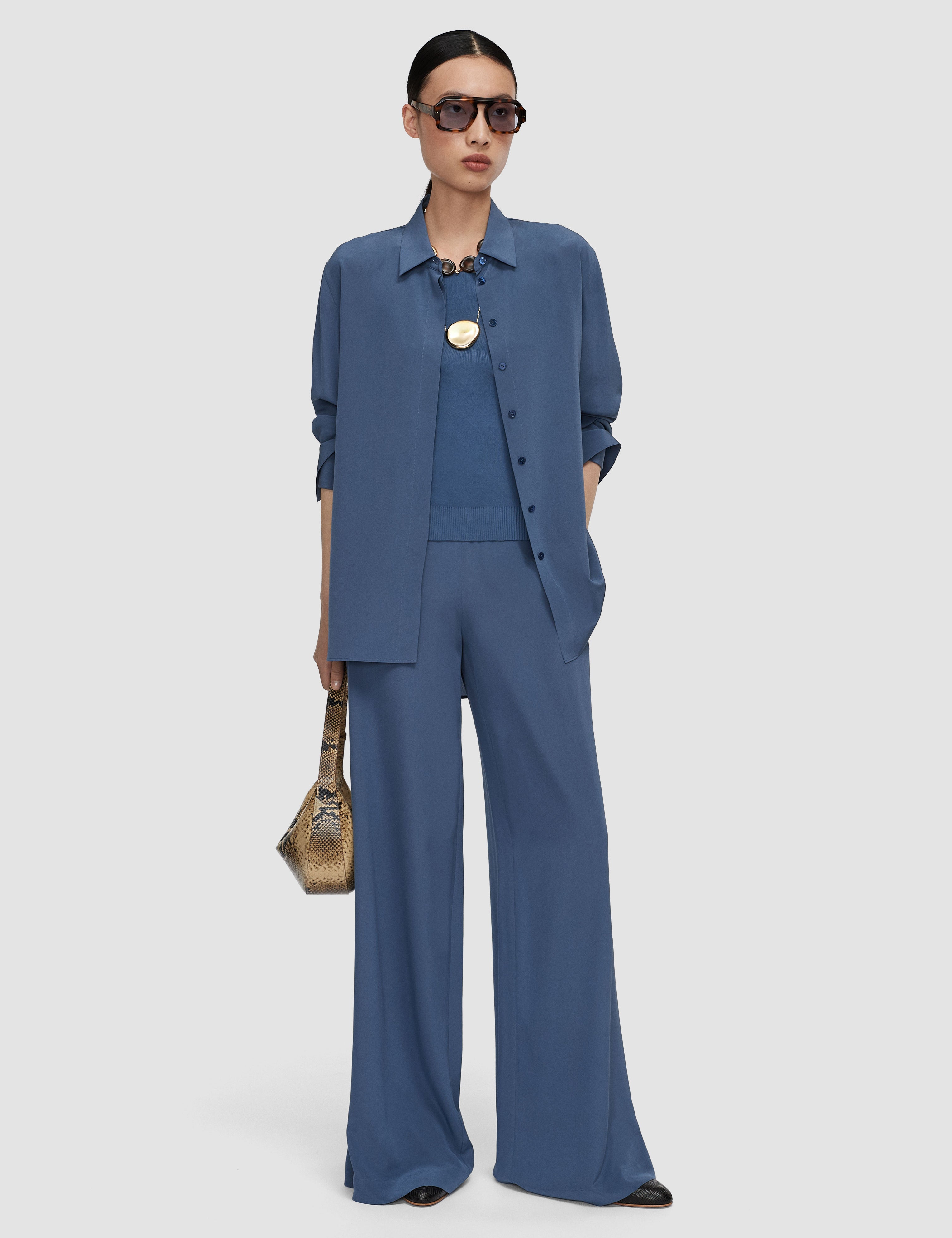 Blue Rihani Crepe de Soie Silk Trousers - Joseph