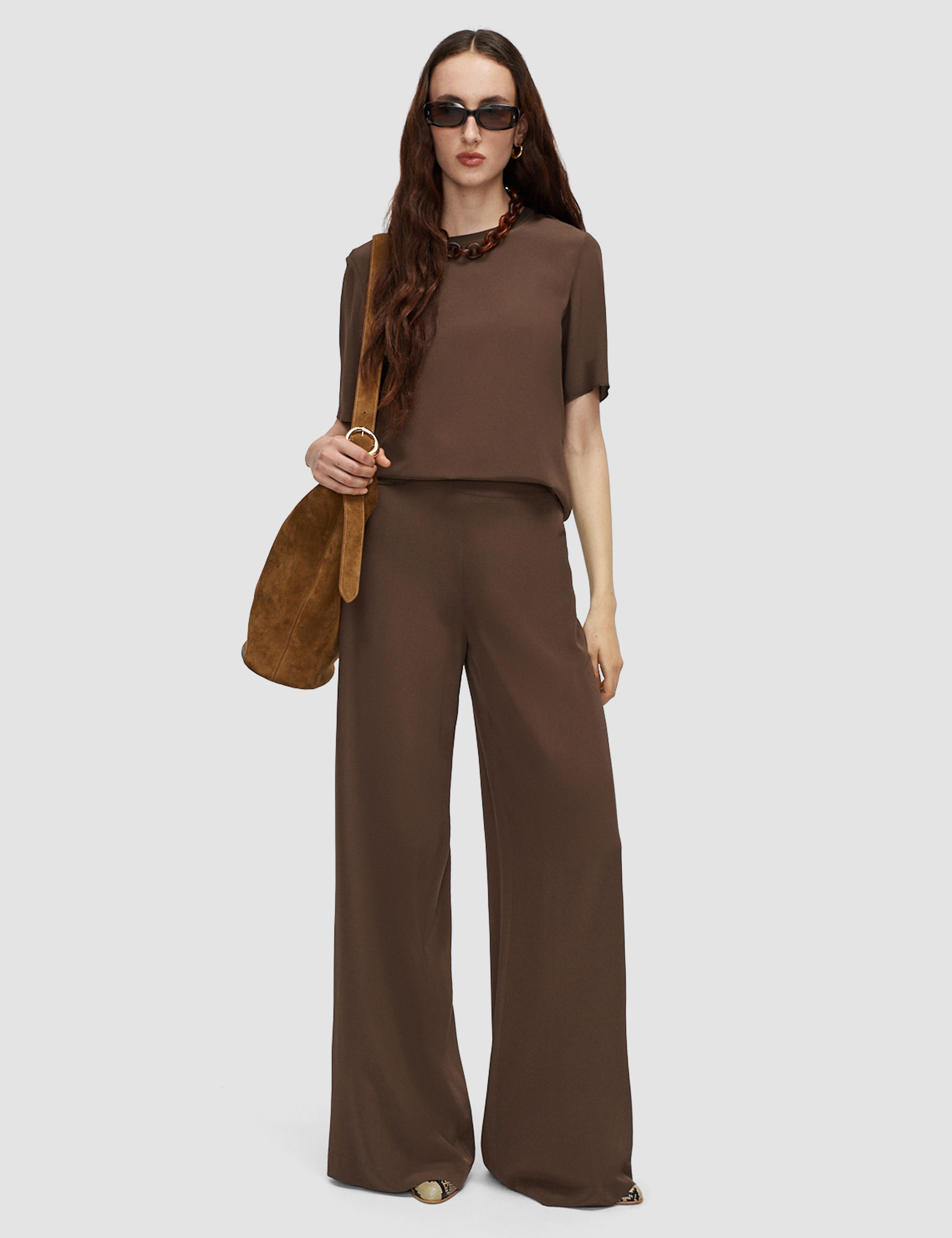 Brown Rihani Crepe de Soie Silk Trousers - Joseph