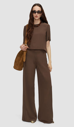 Brown Rihani Crepe de Soie Silk Trousers - Joseph