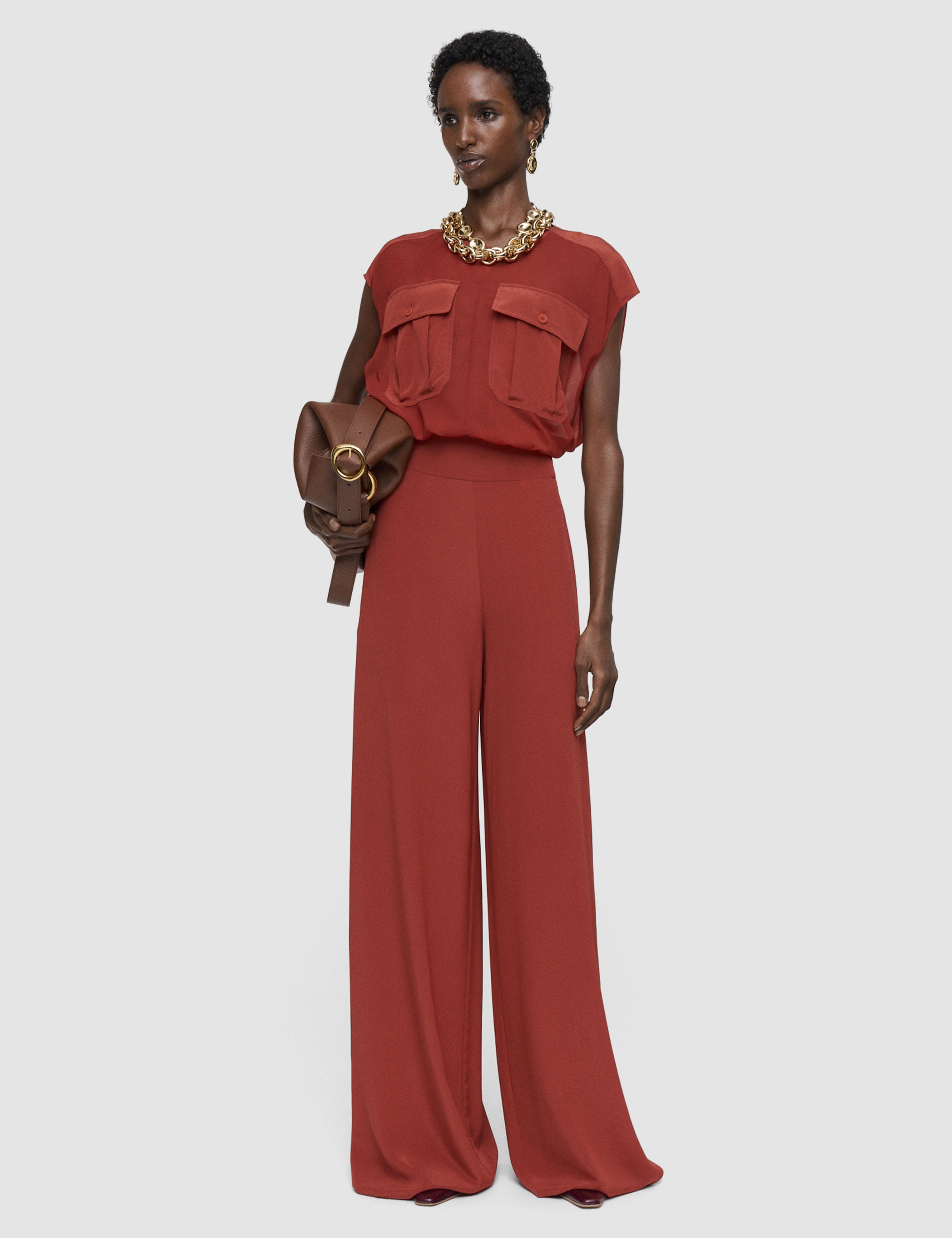 Red Rihani Crepe de Soie Silk Trousers - Joseph