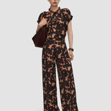 Brown Rihani Tortoiseshell Crepe Trousers - Joseph