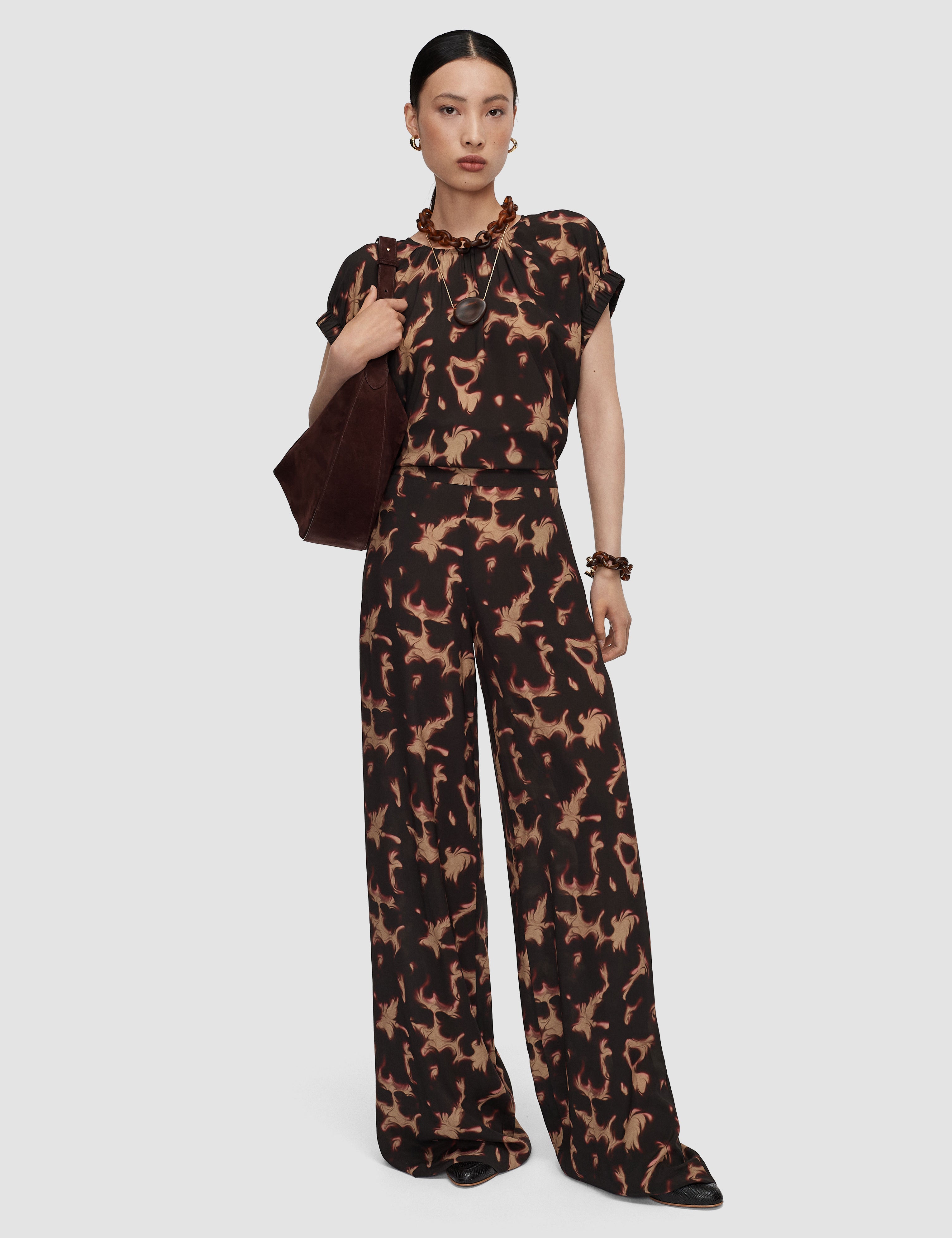 Brown Rihani Tortoiseshell Crepe Trousers - Joseph