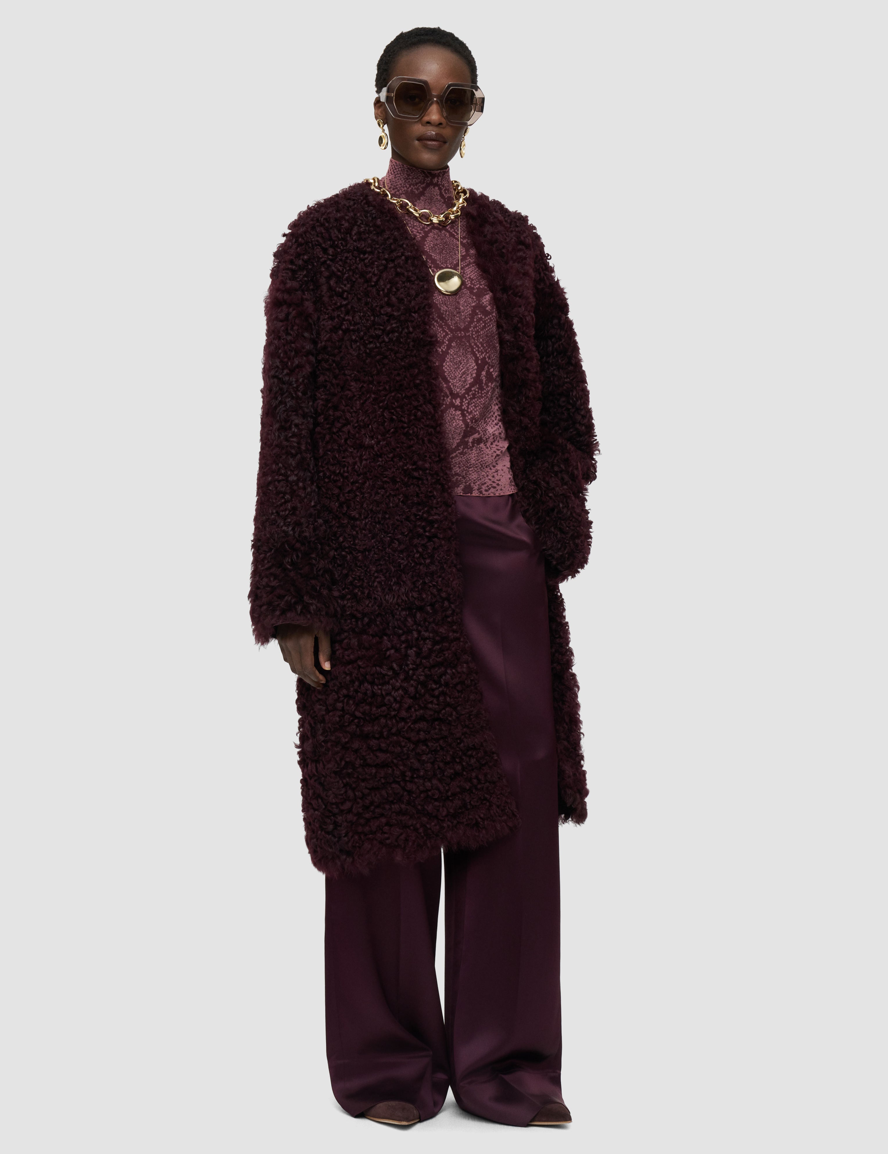 Purple Robbie Long Wool Shearling Coat - Joseph