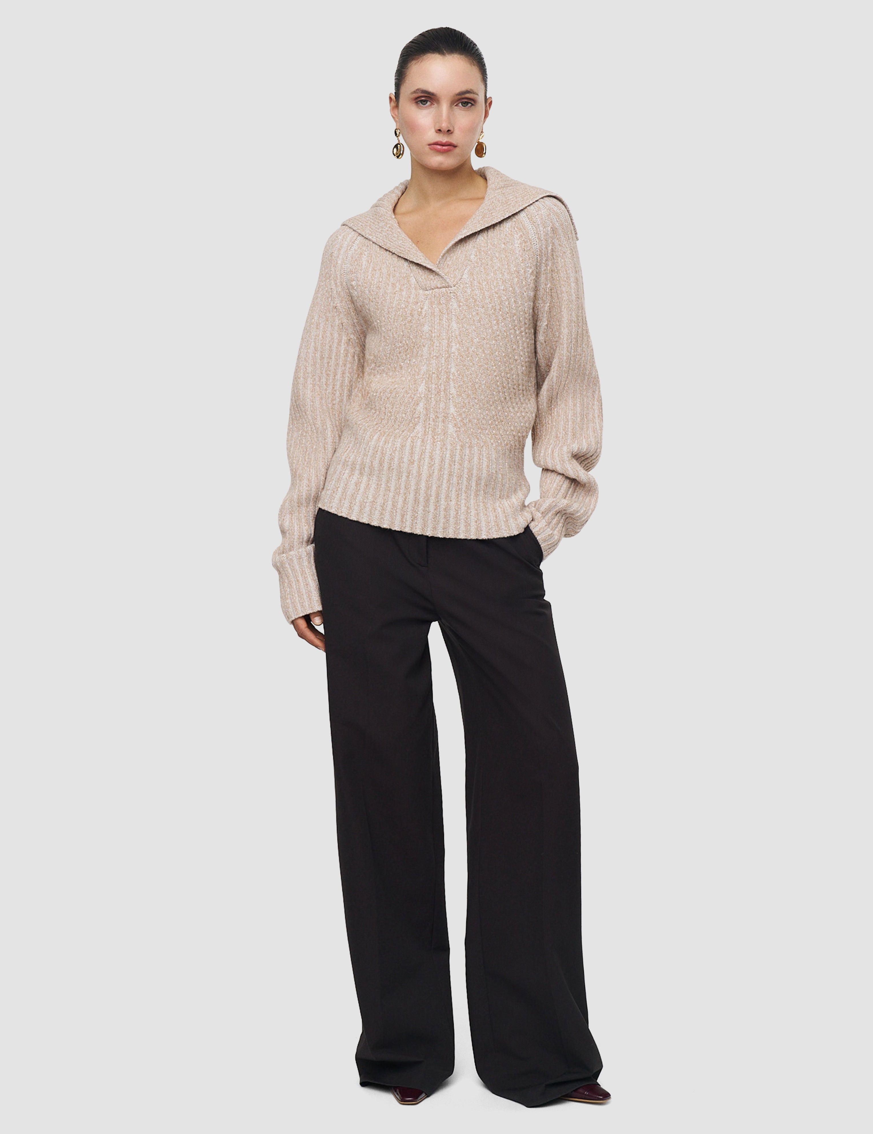 Beige Robby Mouliné Merino Knit Jumper - Joseph