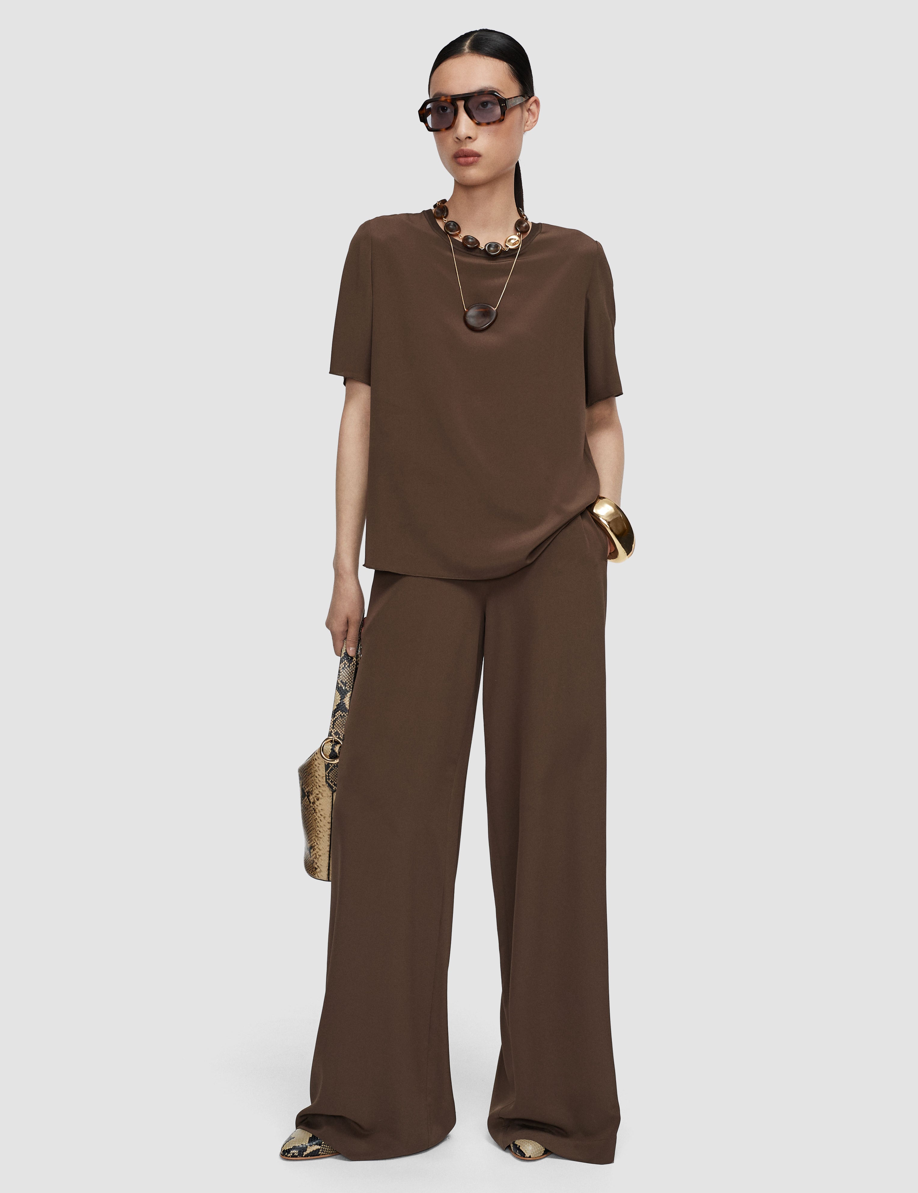 Brown Rubin Crepe de Soie Silk Blouse - Joseph
