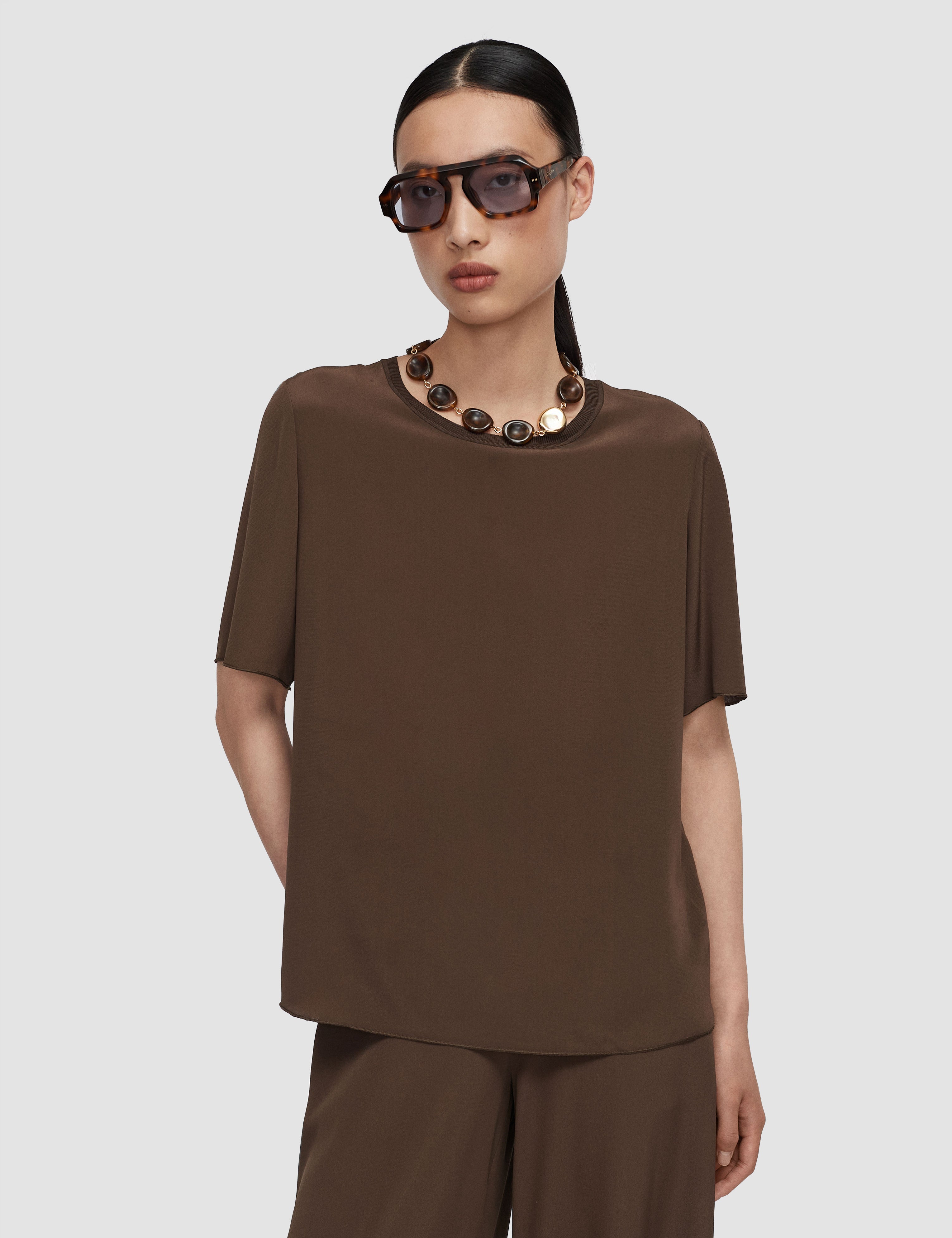 Brown Rubin Crepe de Soie Silk Blouse - Joseph