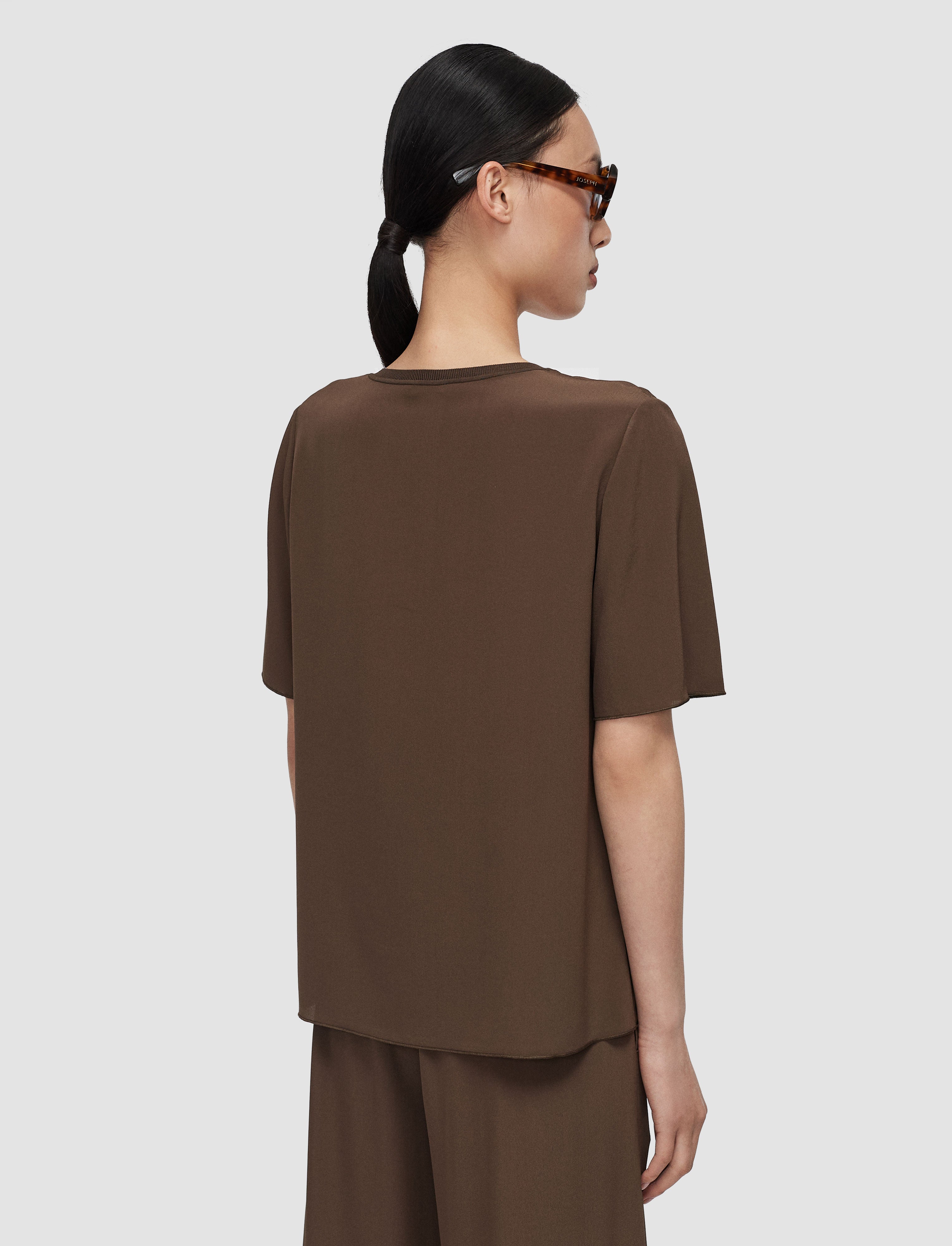 Rubin Crepe de Soie Silk ブラウス - 茶色 | JOSEPH JP