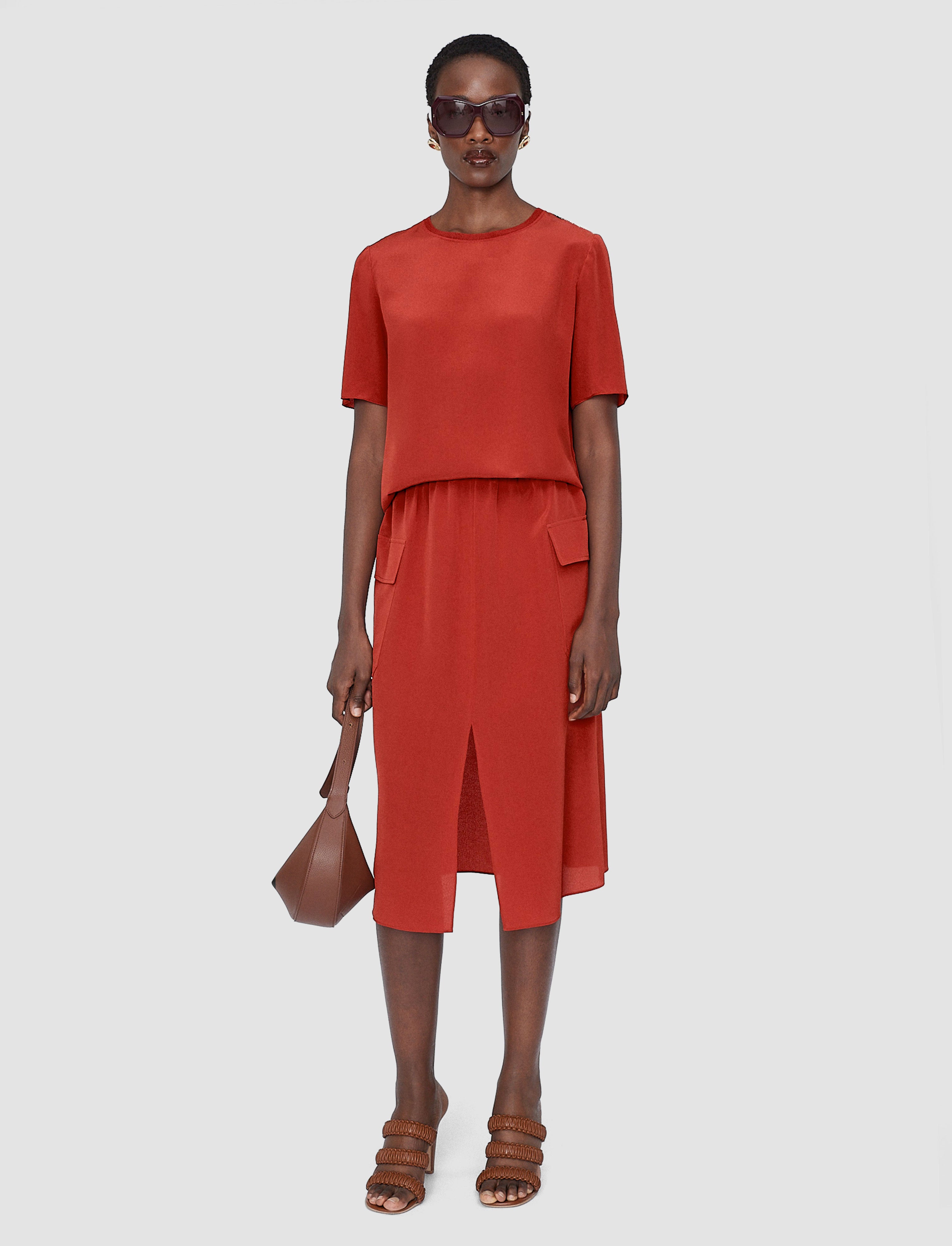Rubin Crepe de Soie Silk Blouse in Red | JOSEPH US