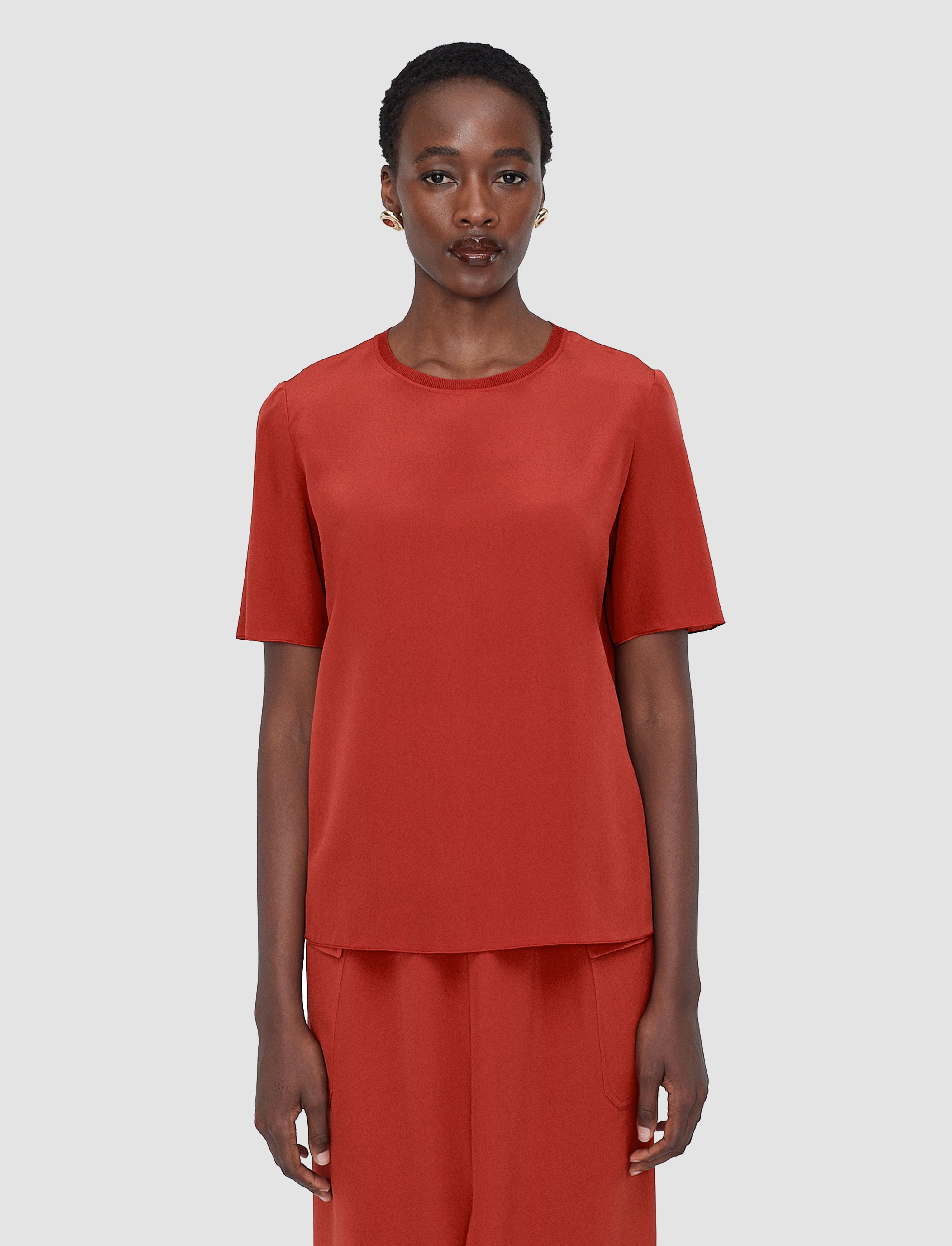 Rubin Crepe de Soie Silk Blouse in Red | JOSEPH US