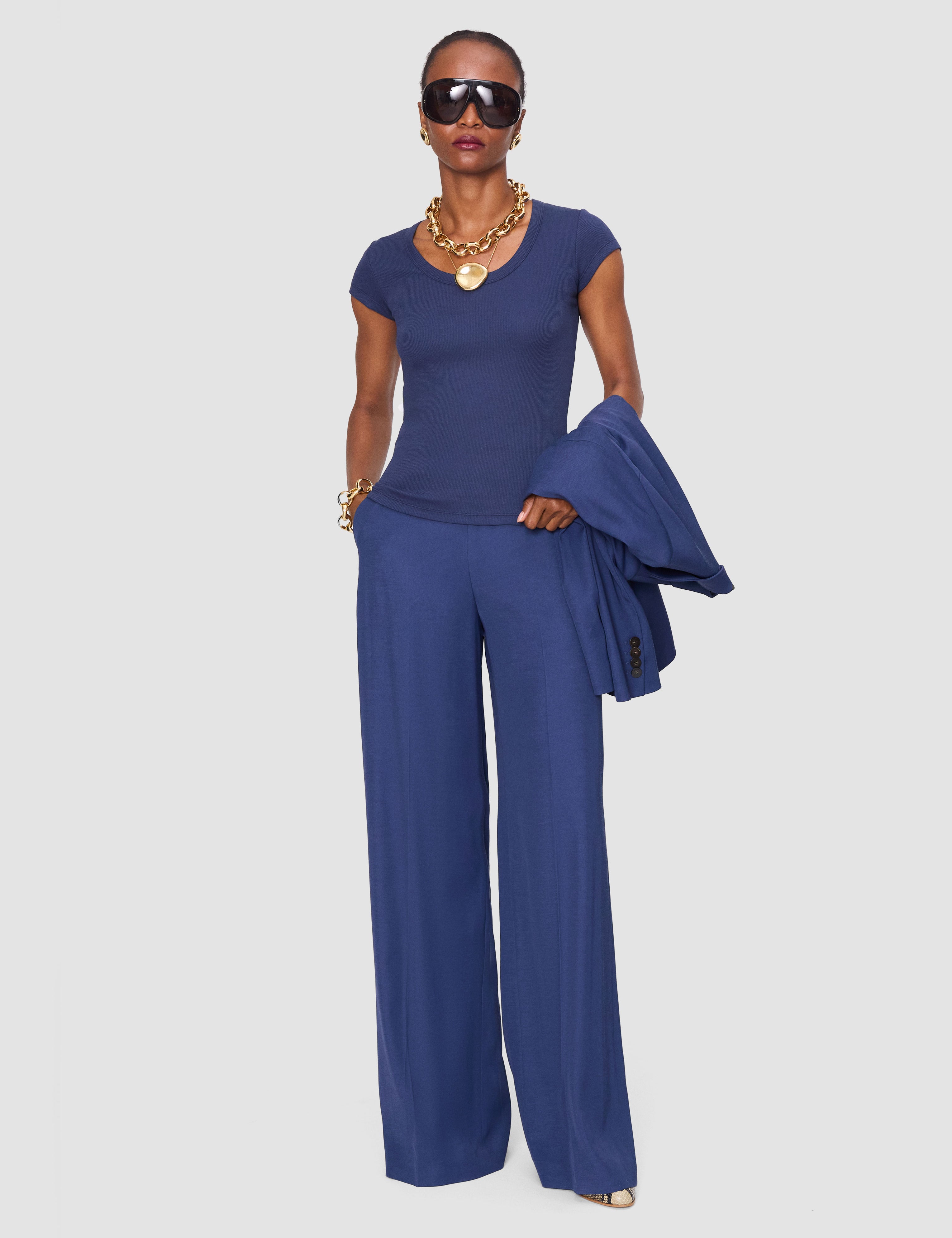 Blue Saba Cotton Rib Top - Joseph