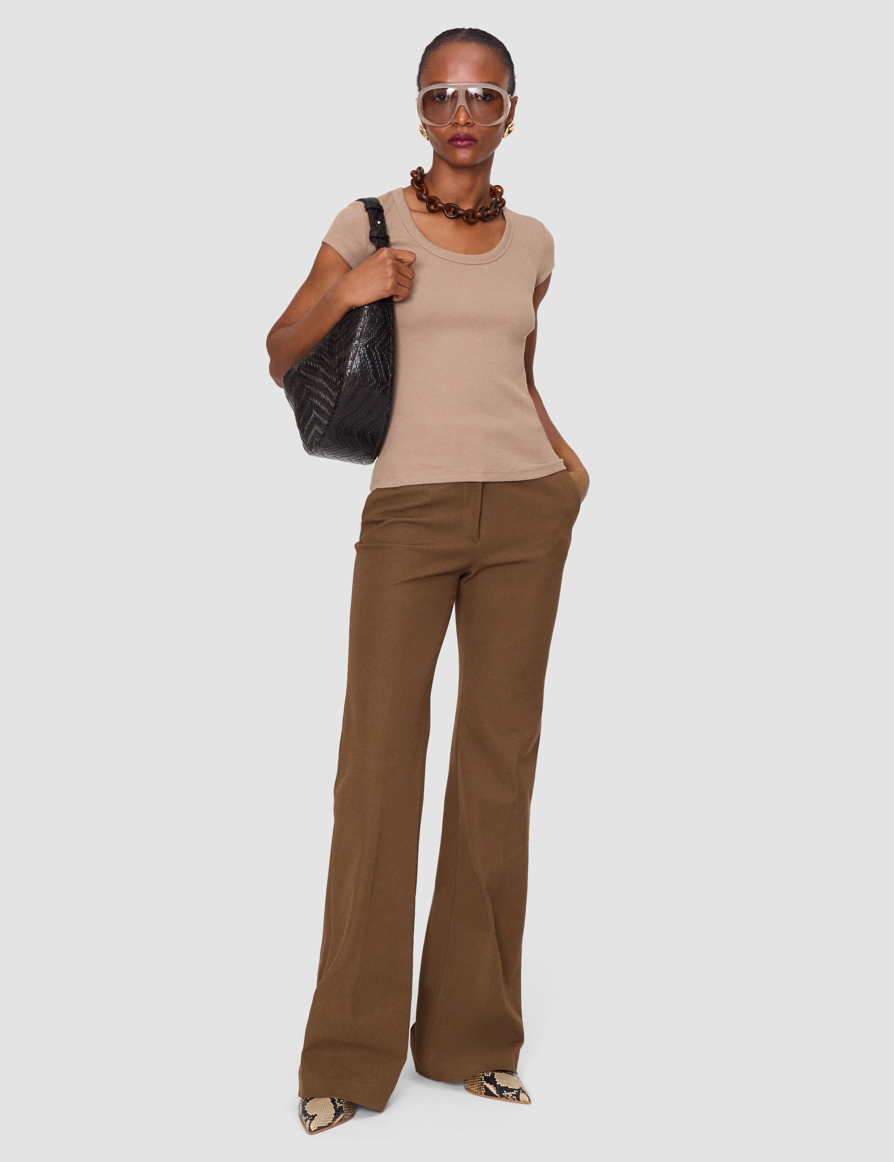 Brown Saba Cotton Rib Top - Joseph
