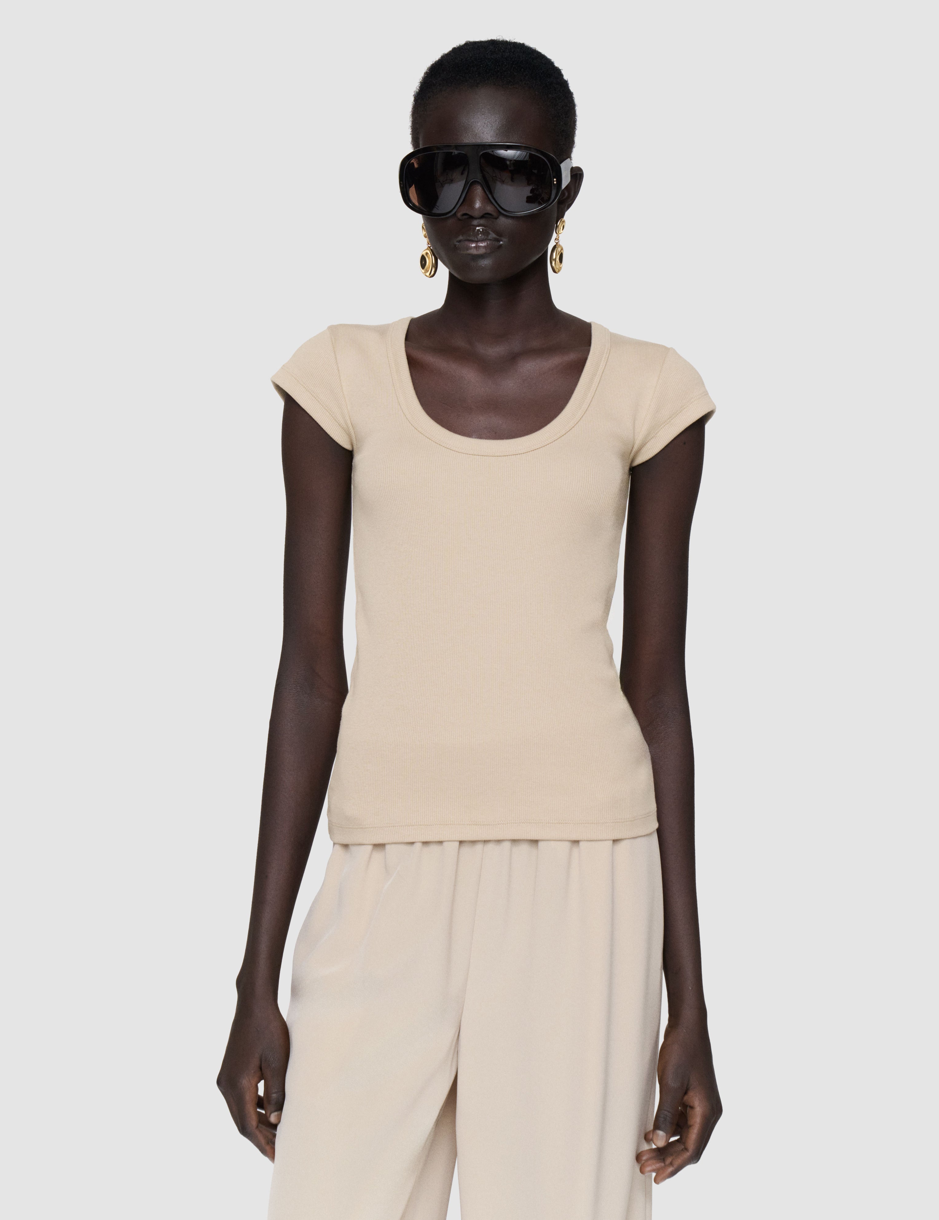 Beige Saba Cotton Rib Top - Joseph