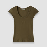 Green Saba Cotton Rib Top - Joseph