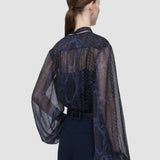 Blue Sally Snake Lurex Chiffon Blouse - Joseph