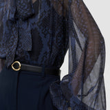 Blue Sally Snake Lurex Chiffon Blouse - Joseph